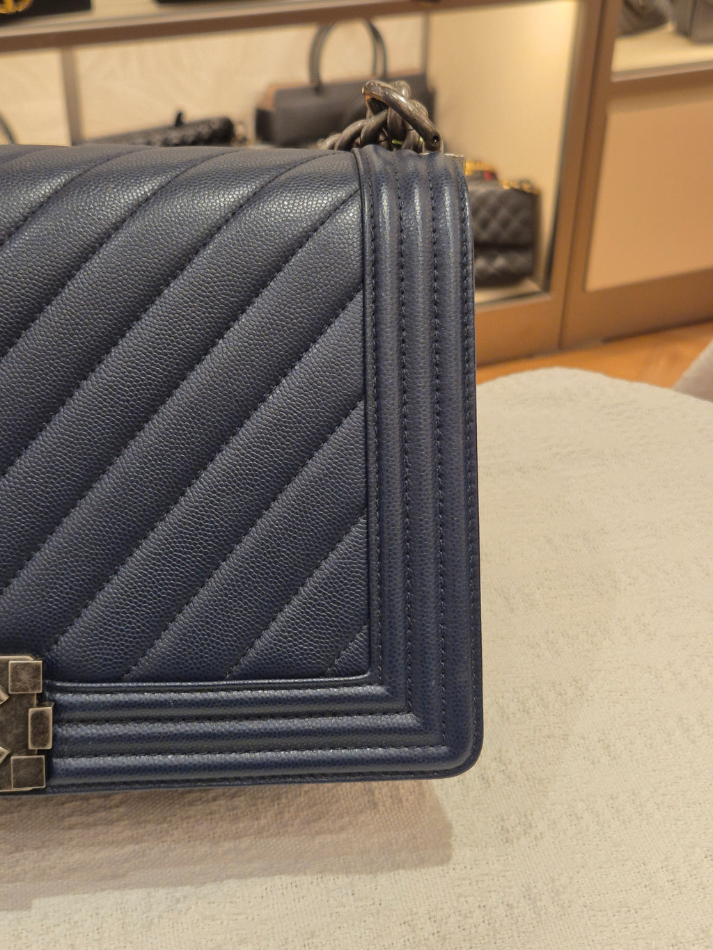 Chanel Boy New Medium Caviar Chevron Navy