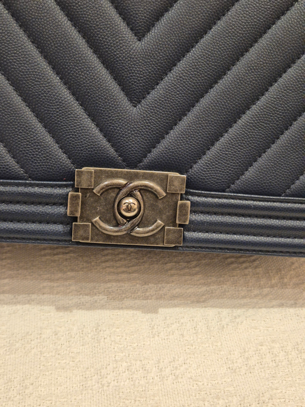 Chanel Boy New Medium Caviar Chevron Navy