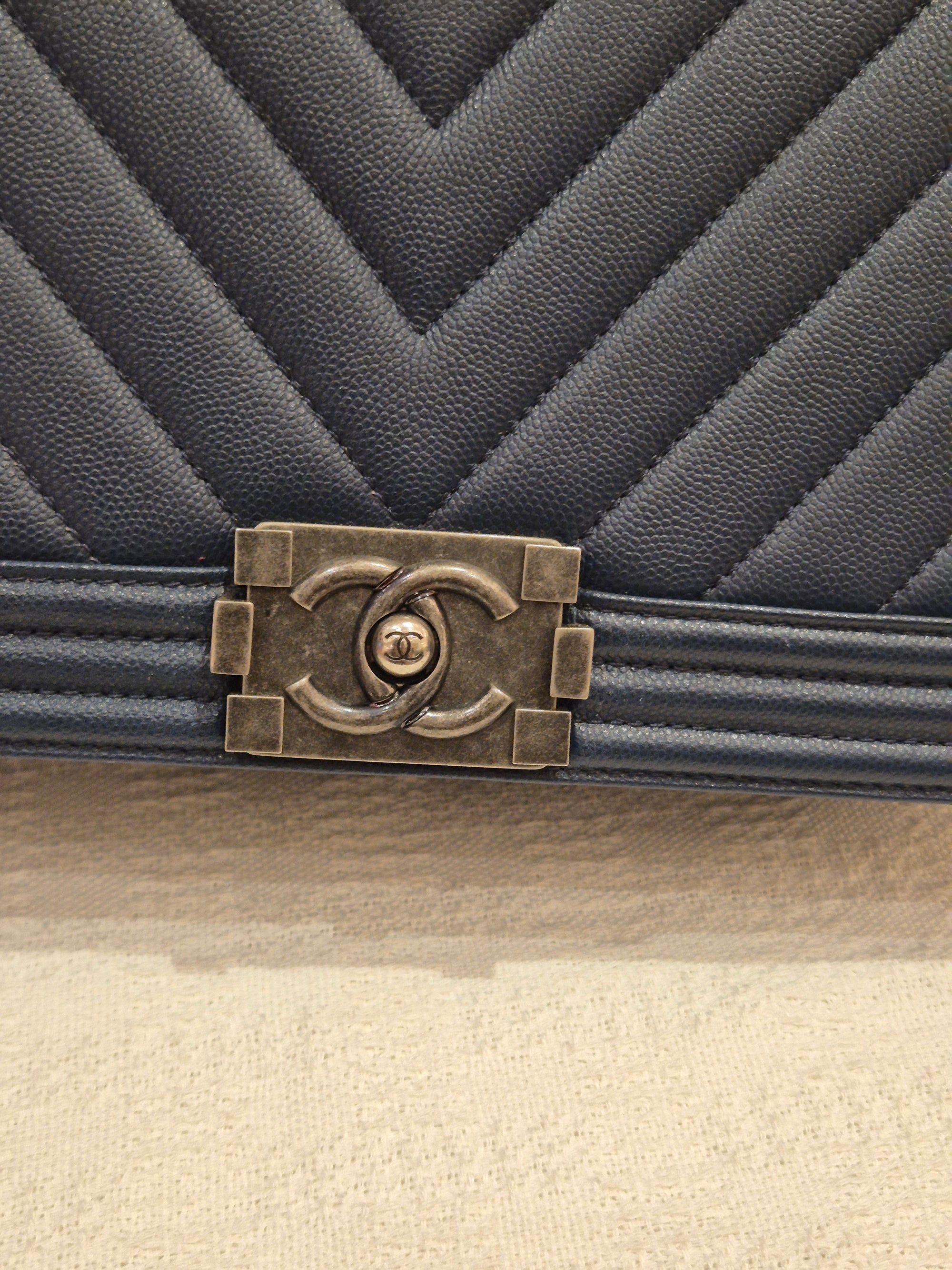 Chanel Boy New Medium Caviar Chevron Navy
