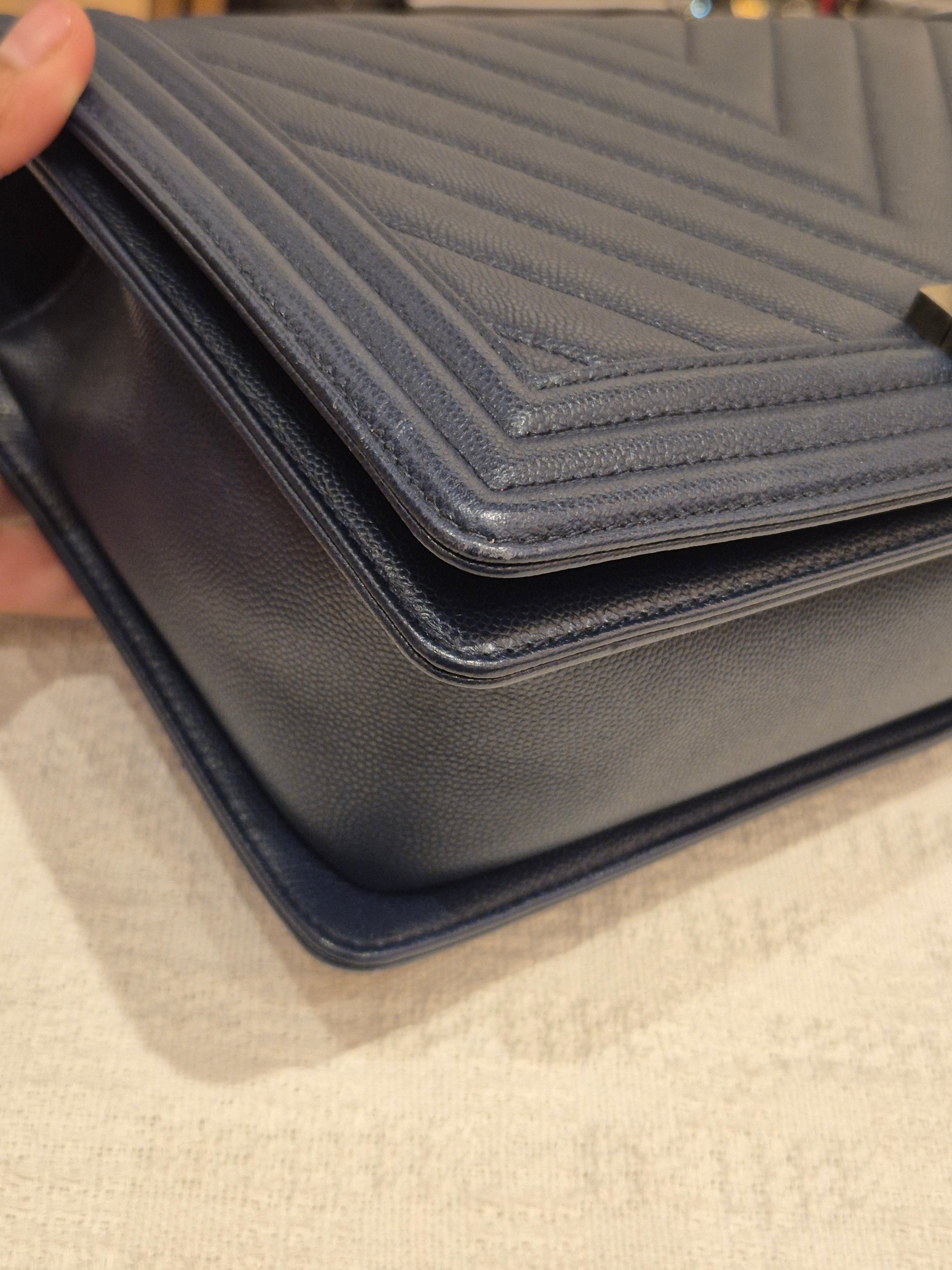 Chanel Boy New Medium Caviar Chevron Navy