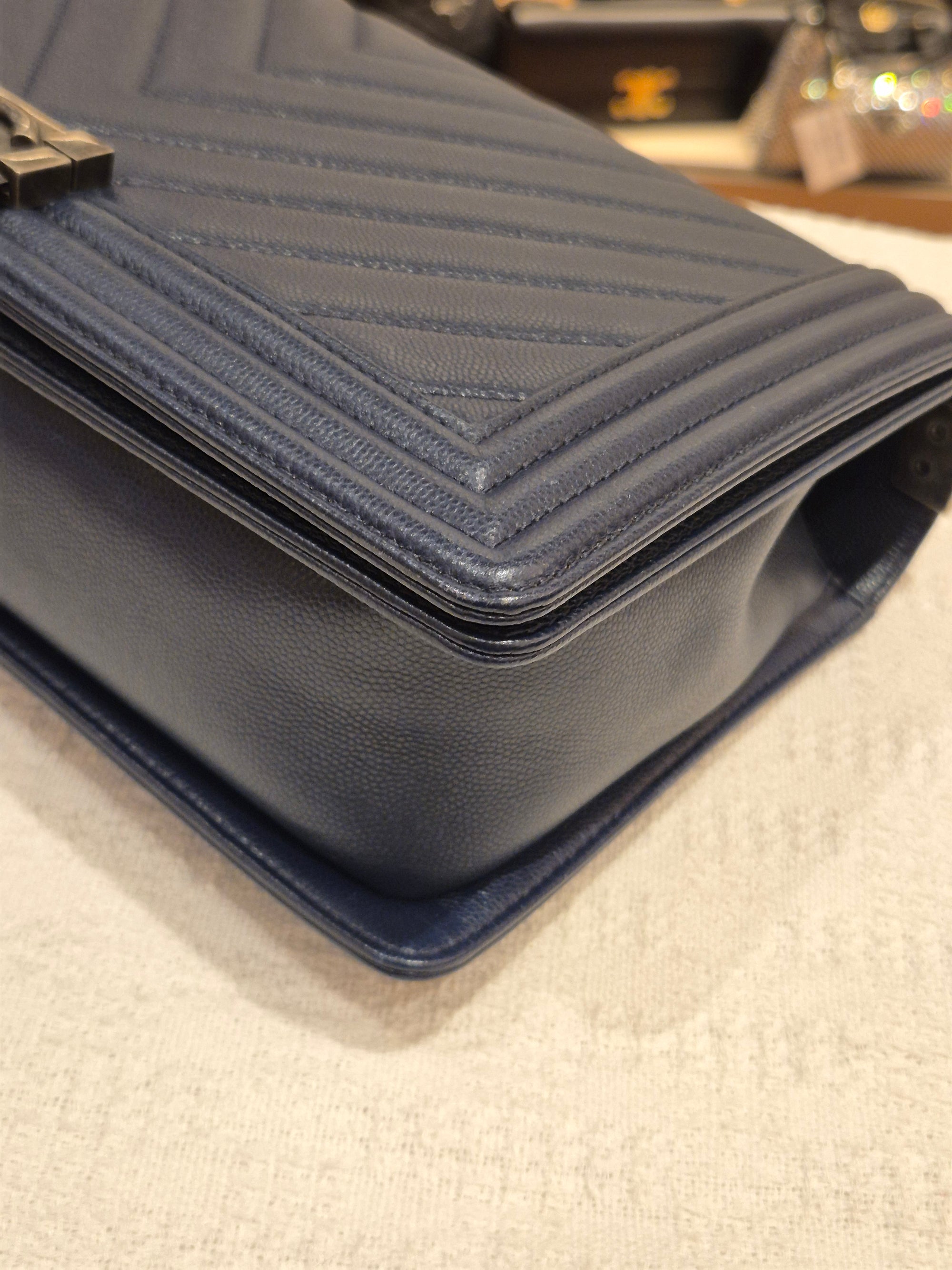 Chanel Boy New Medium Caviar Chevron Navy