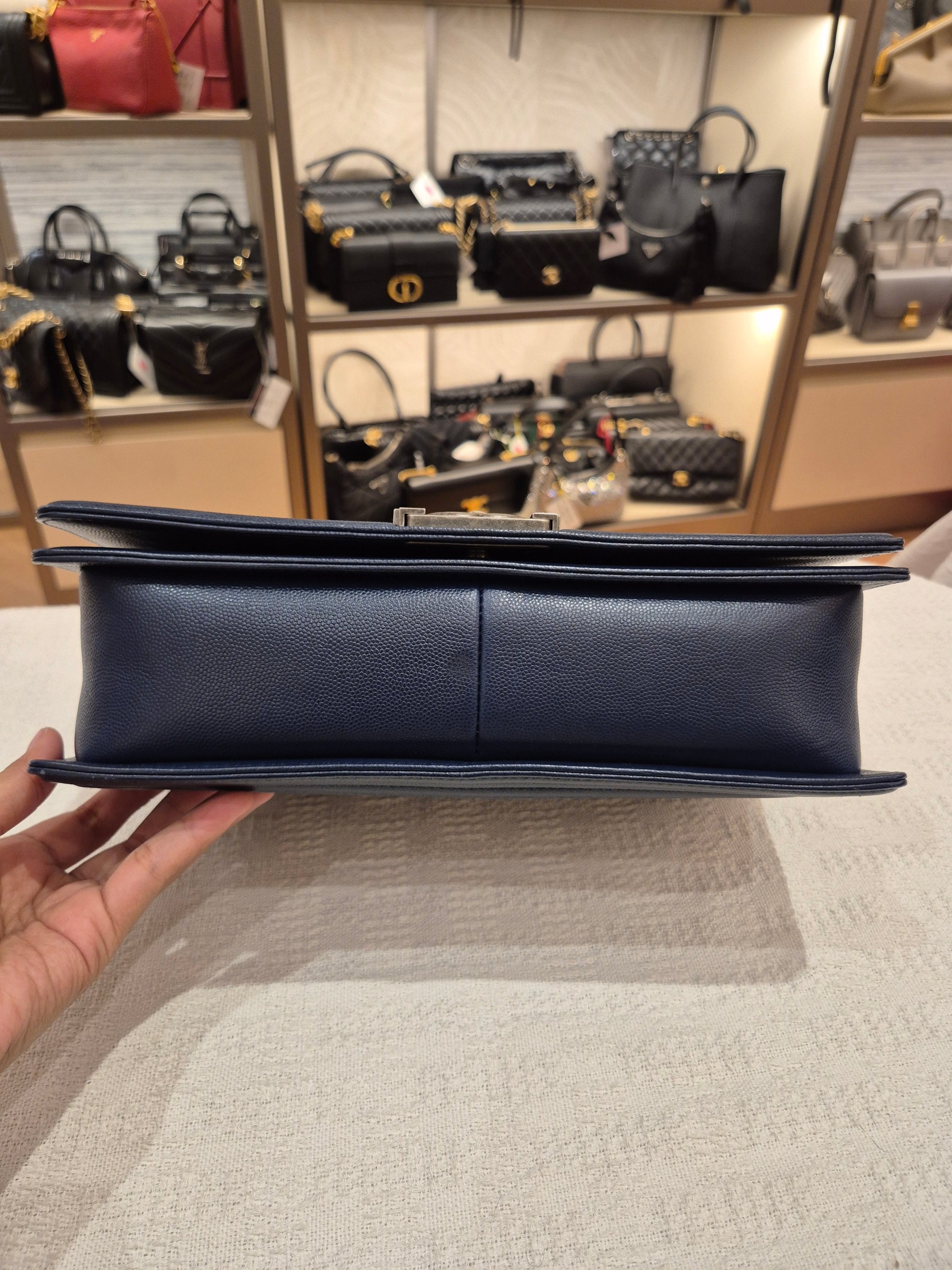 Chanel Boy New Medium Caviar Chevron Navy