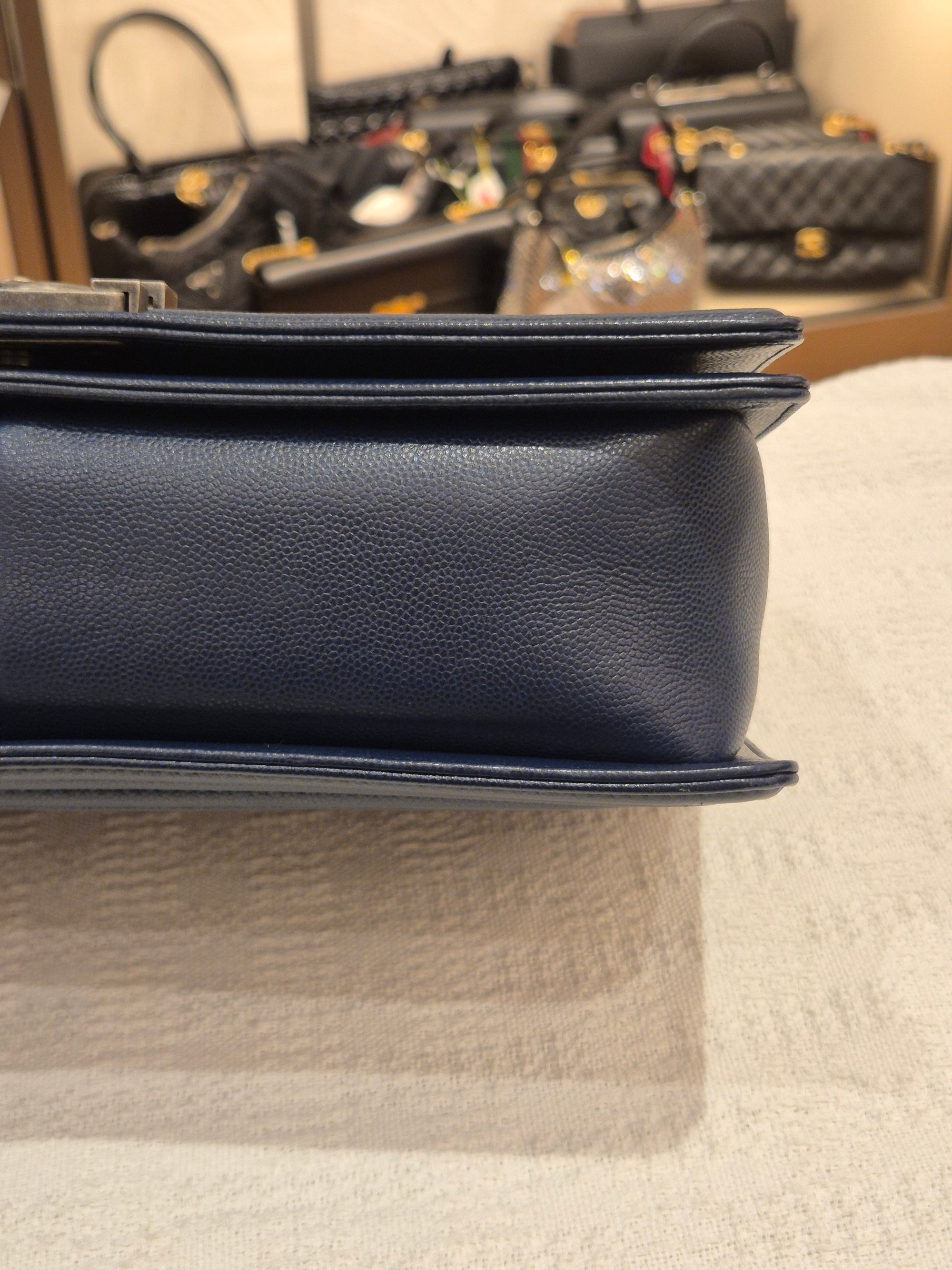 Chanel Boy New Medium Caviar Chevron Navy