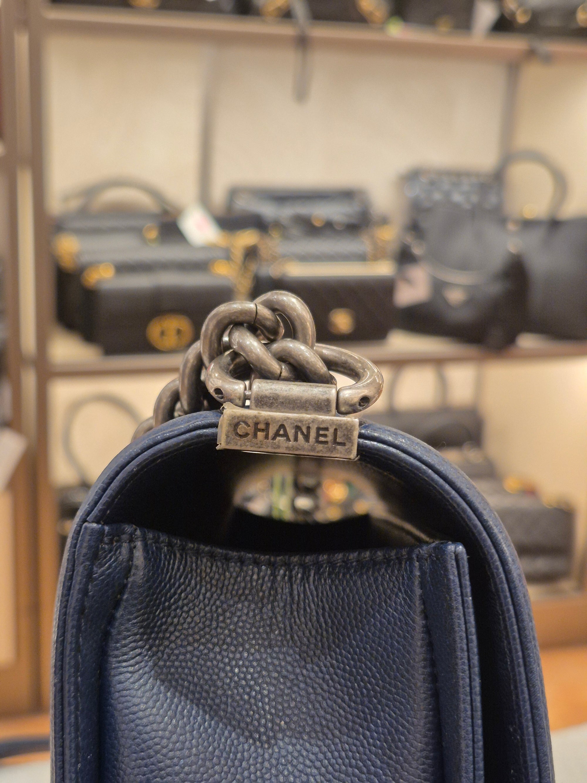 Chanel Boy New Medium Caviar Chevron Navy