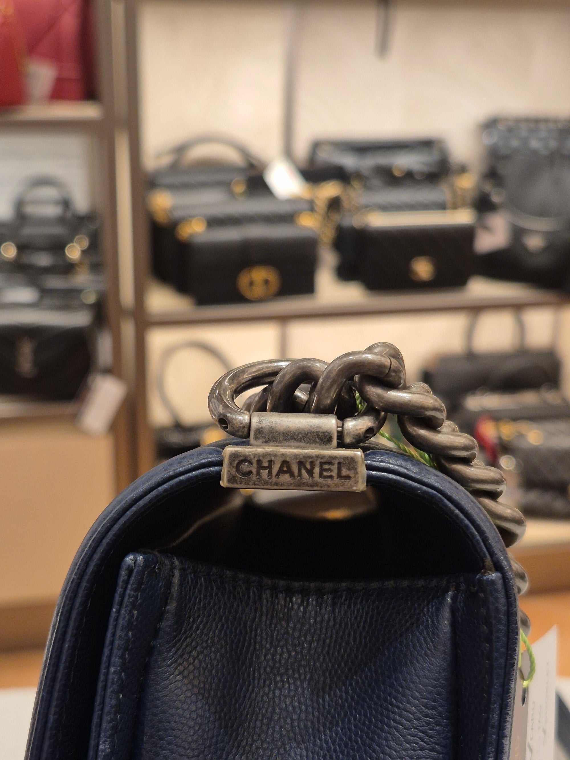 Chanel Boy New Medium Caviar Chevron Navy