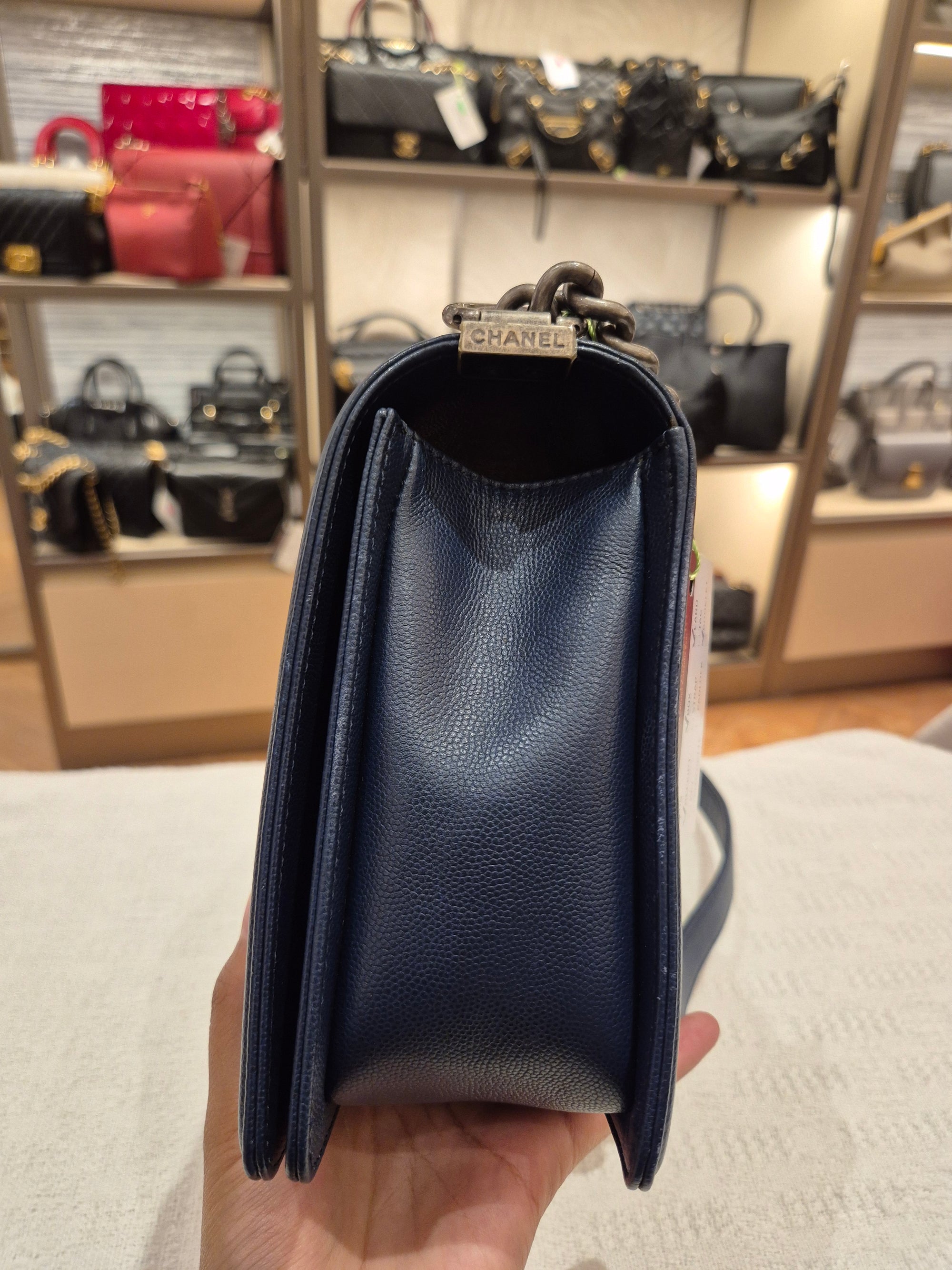 Chanel Boy New Medium Caviar Chevron Navy
