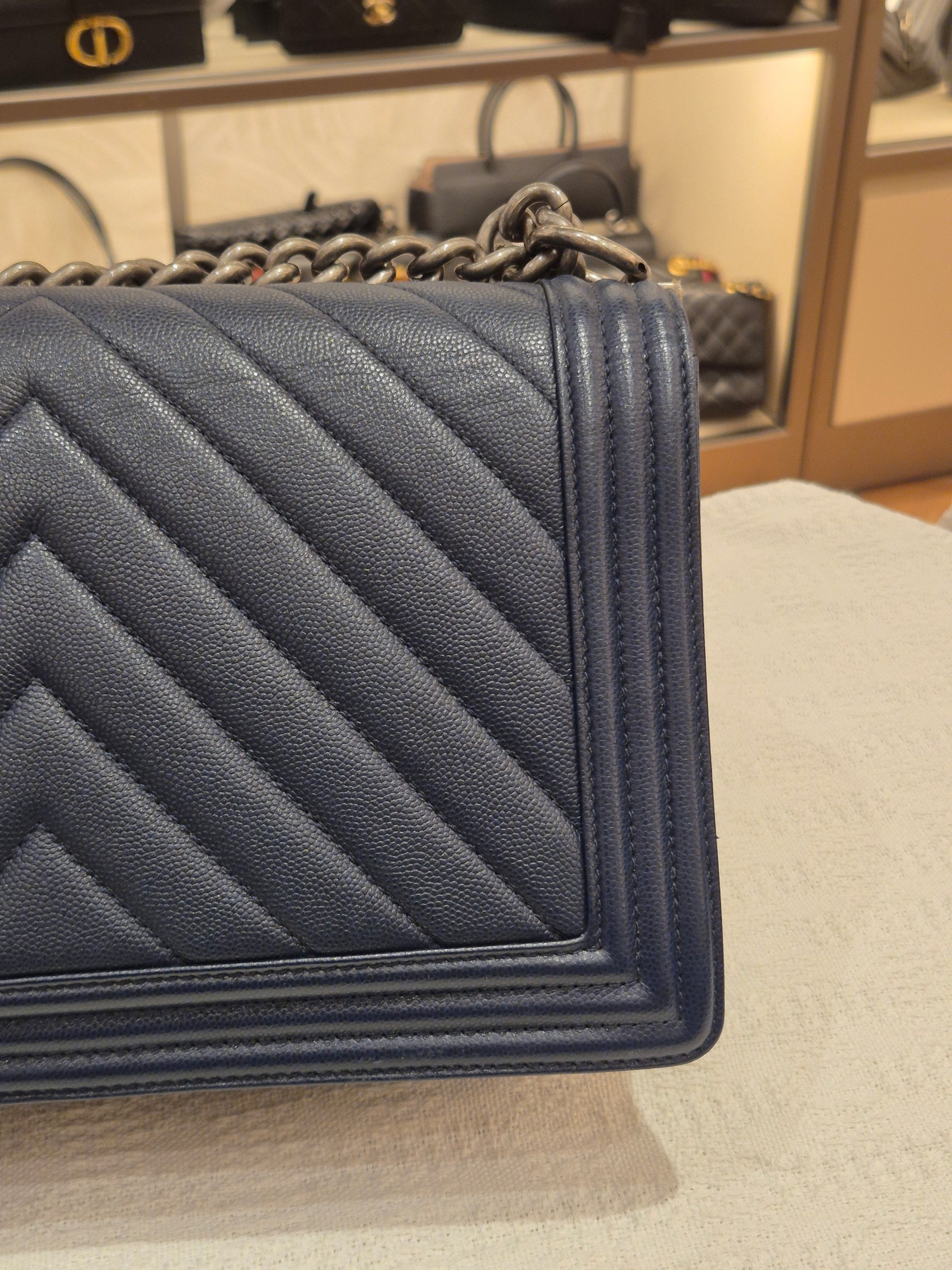 Chanel Boy New Medium Caviar Chevron Navy