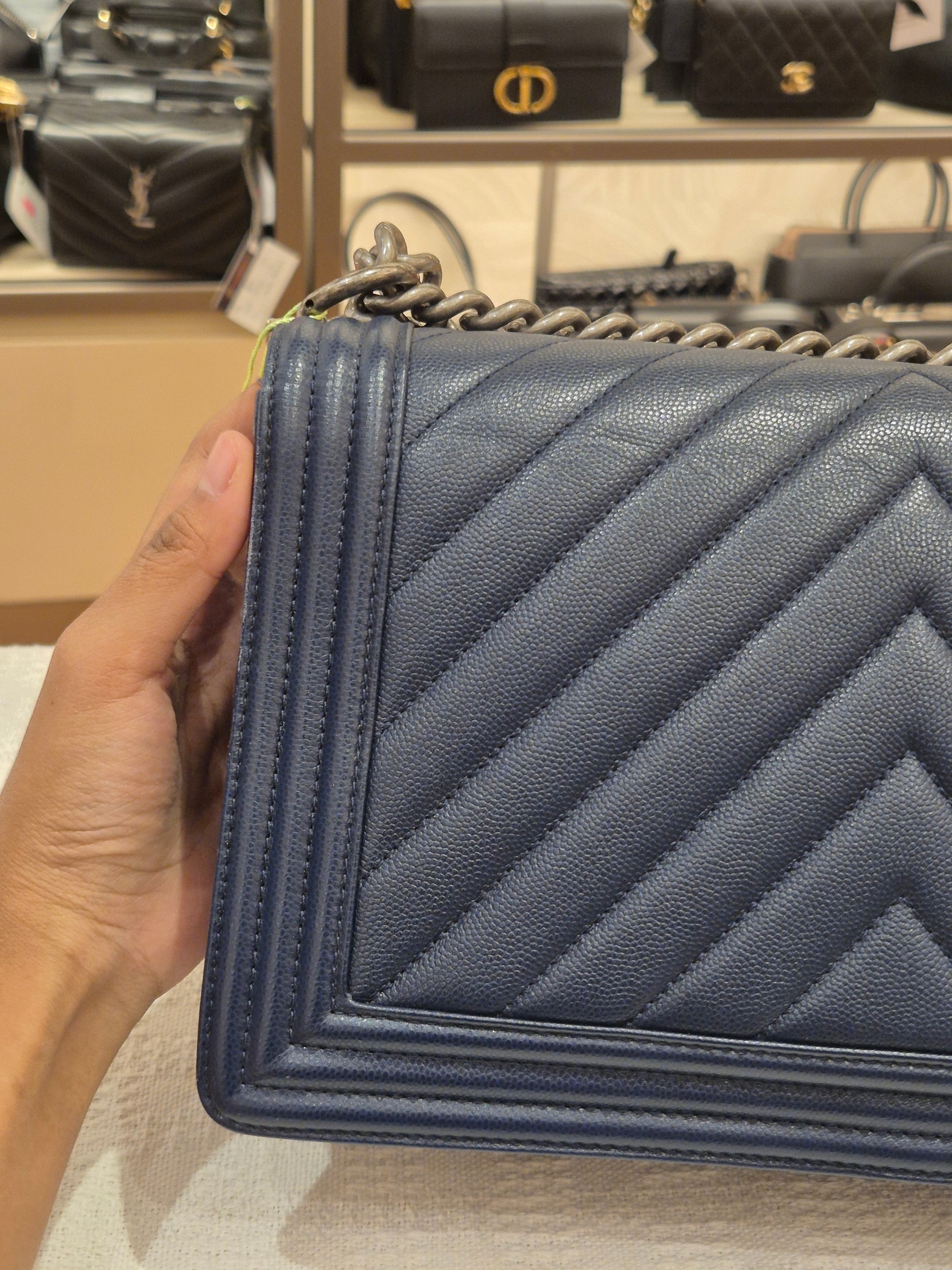 Chanel Boy New Medium Caviar Chevron Navy