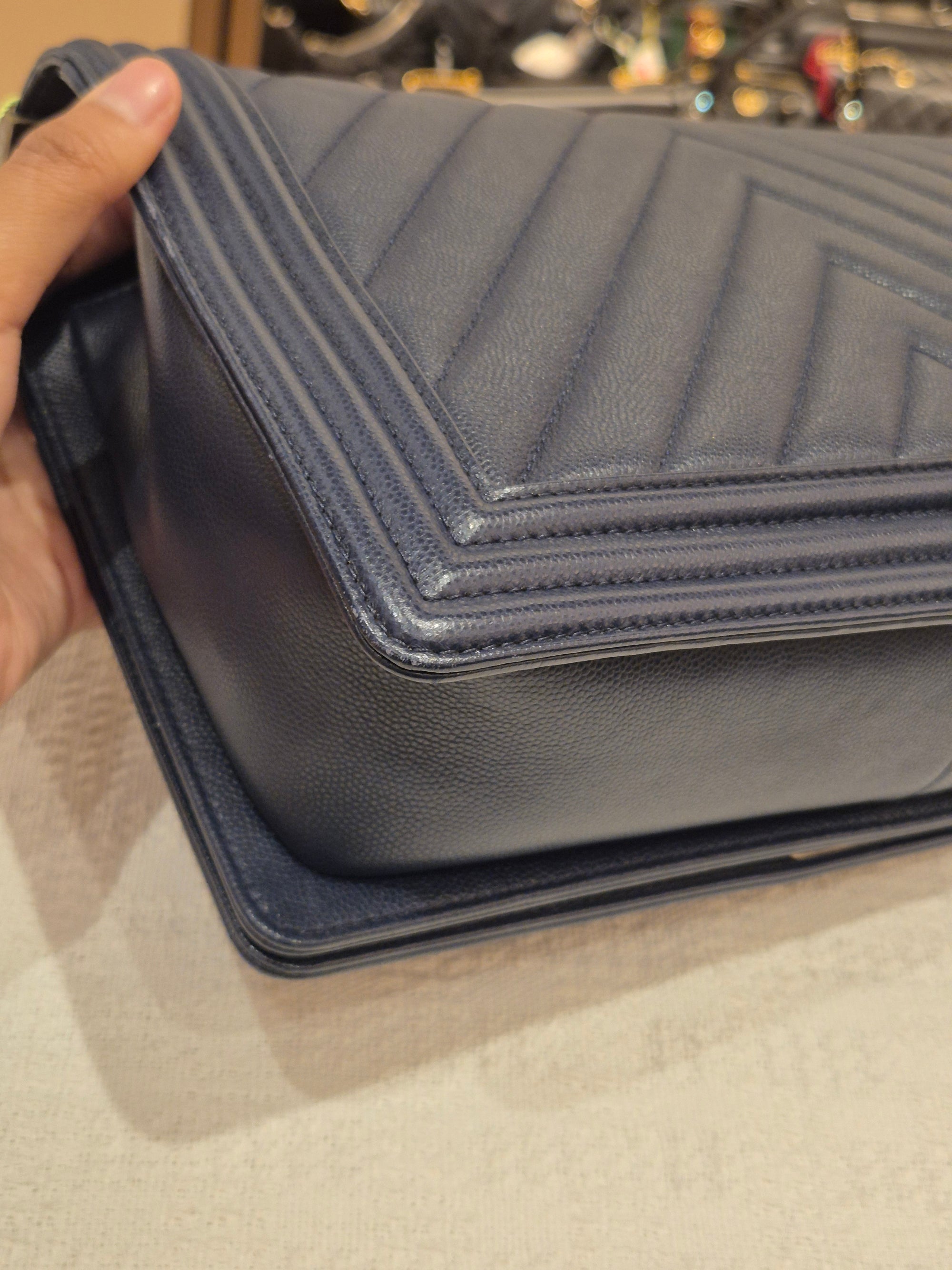 Chanel Boy New Medium Caviar Chevron Navy