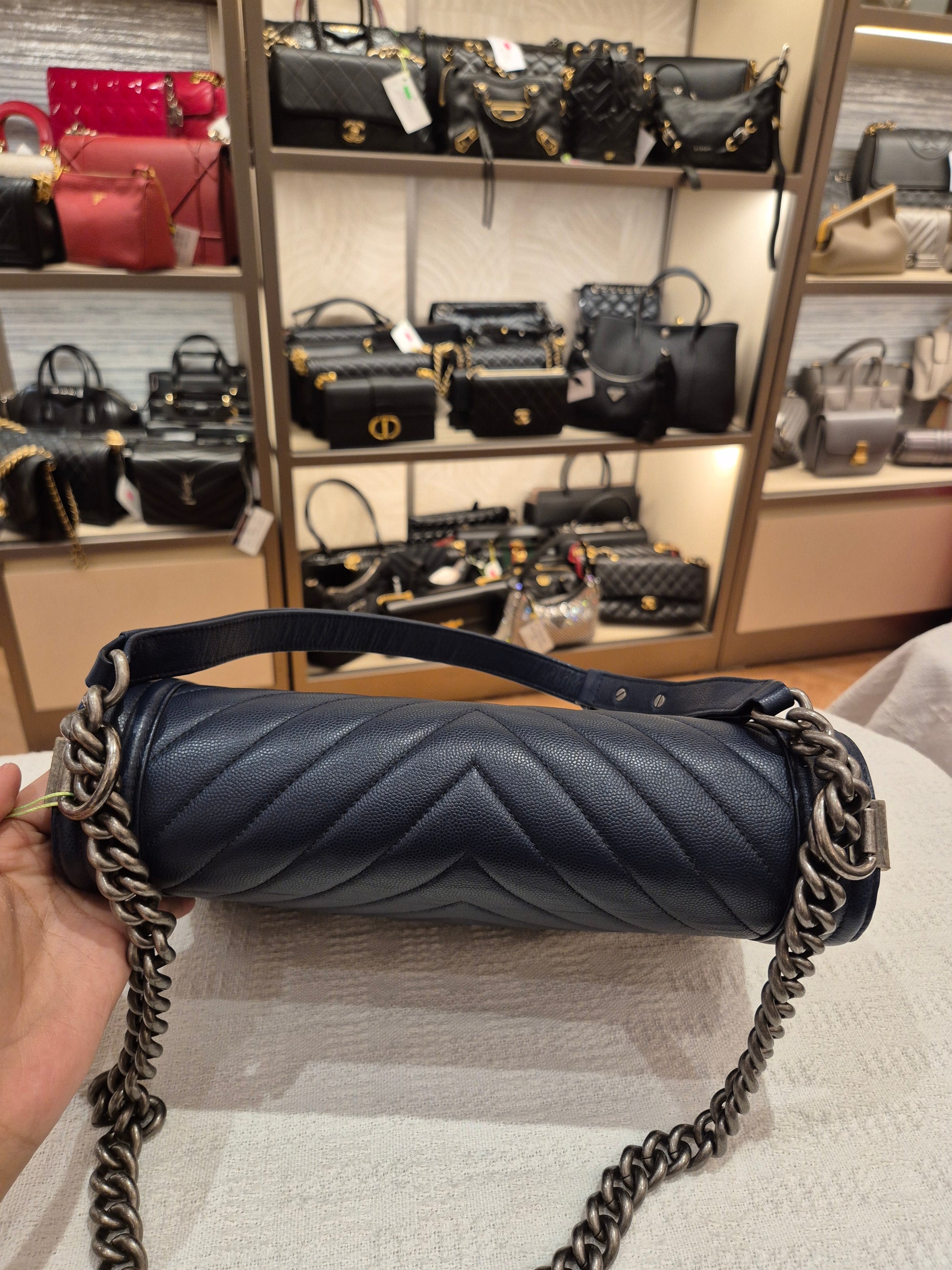 Chanel Boy New Medium Caviar Chevron Navy