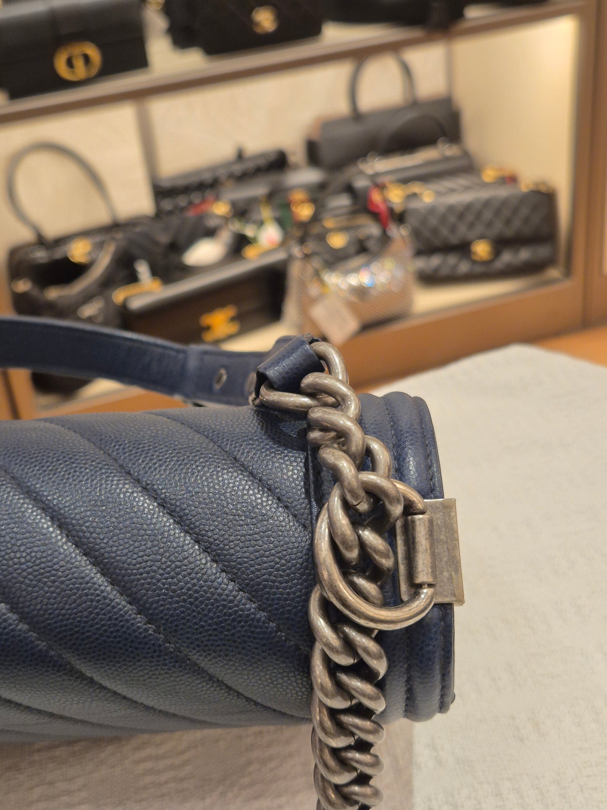 Chanel Boy New Medium Caviar Chevron Navy
