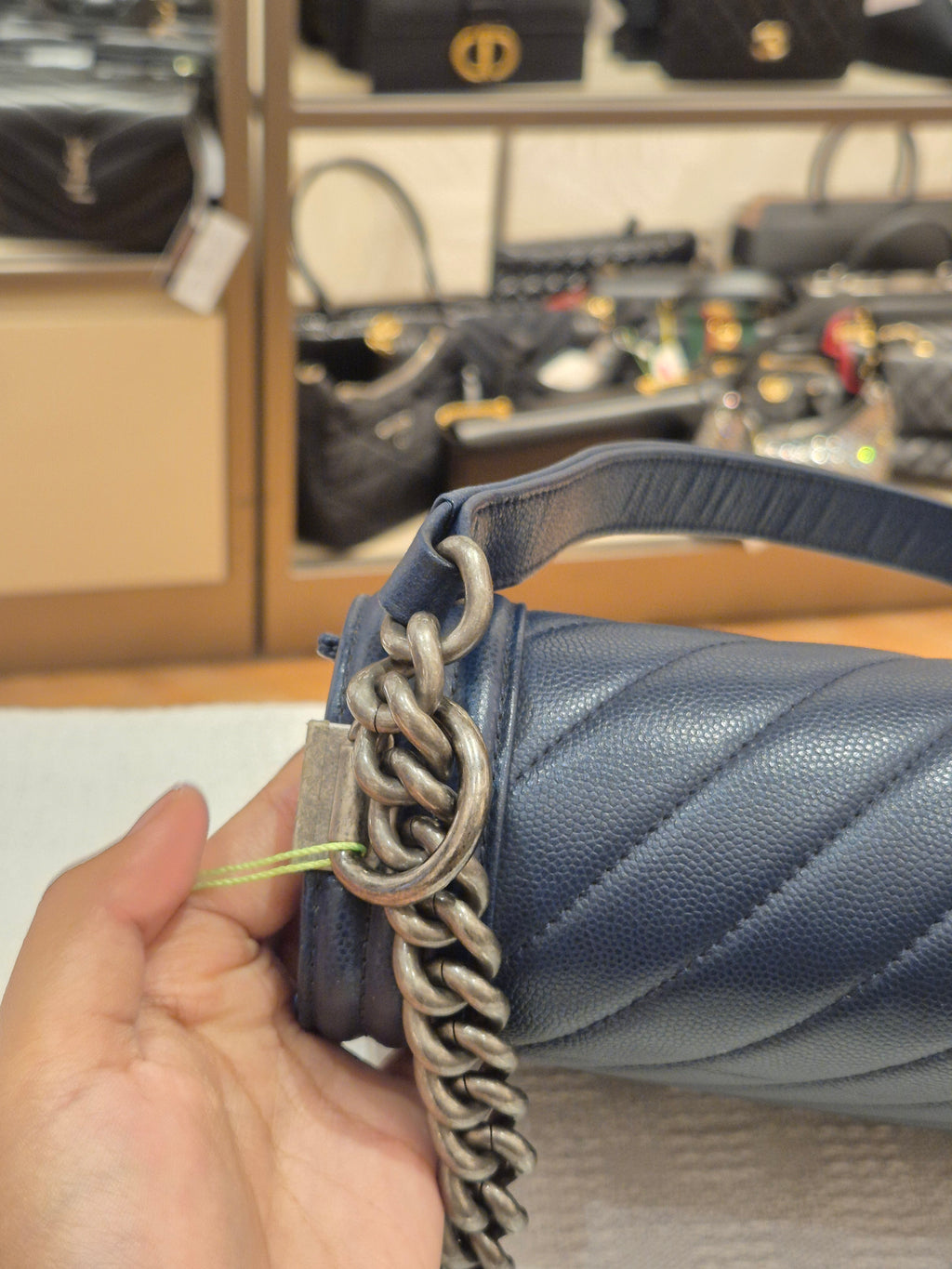 Chanel Boy New Medium Caviar Chevron Navy