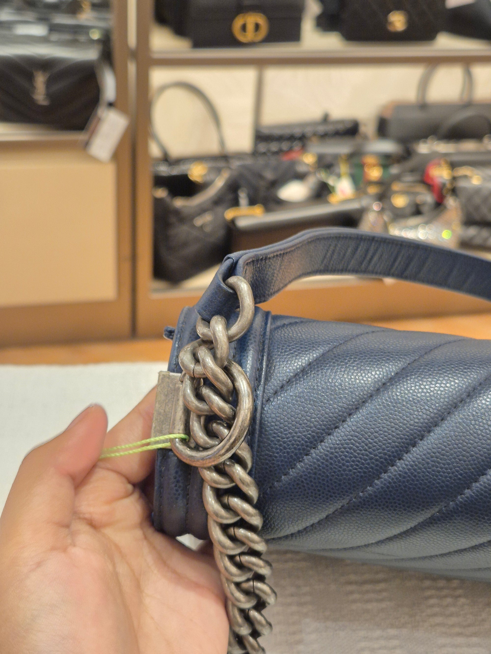 Chanel Boy New Medium Caviar Chevron Navy