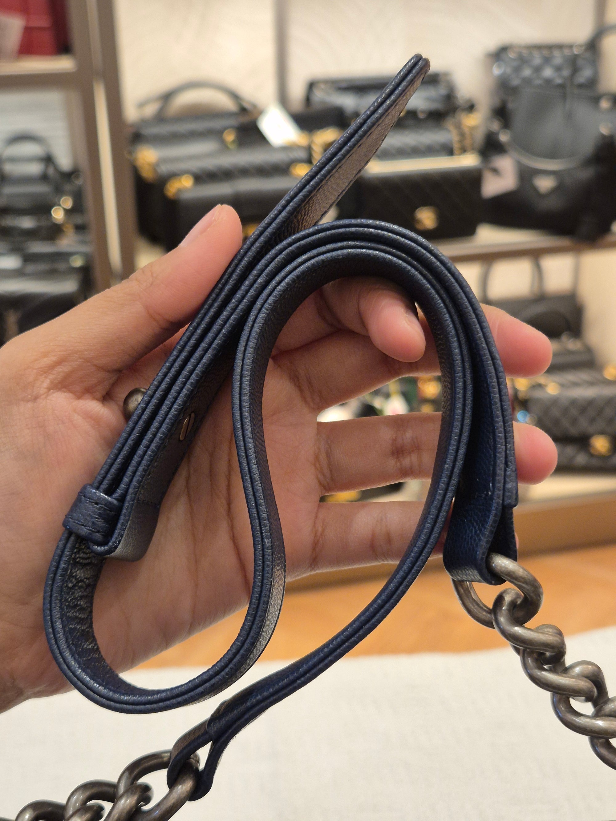 Chanel Boy New Medium Caviar Chevron Navy
