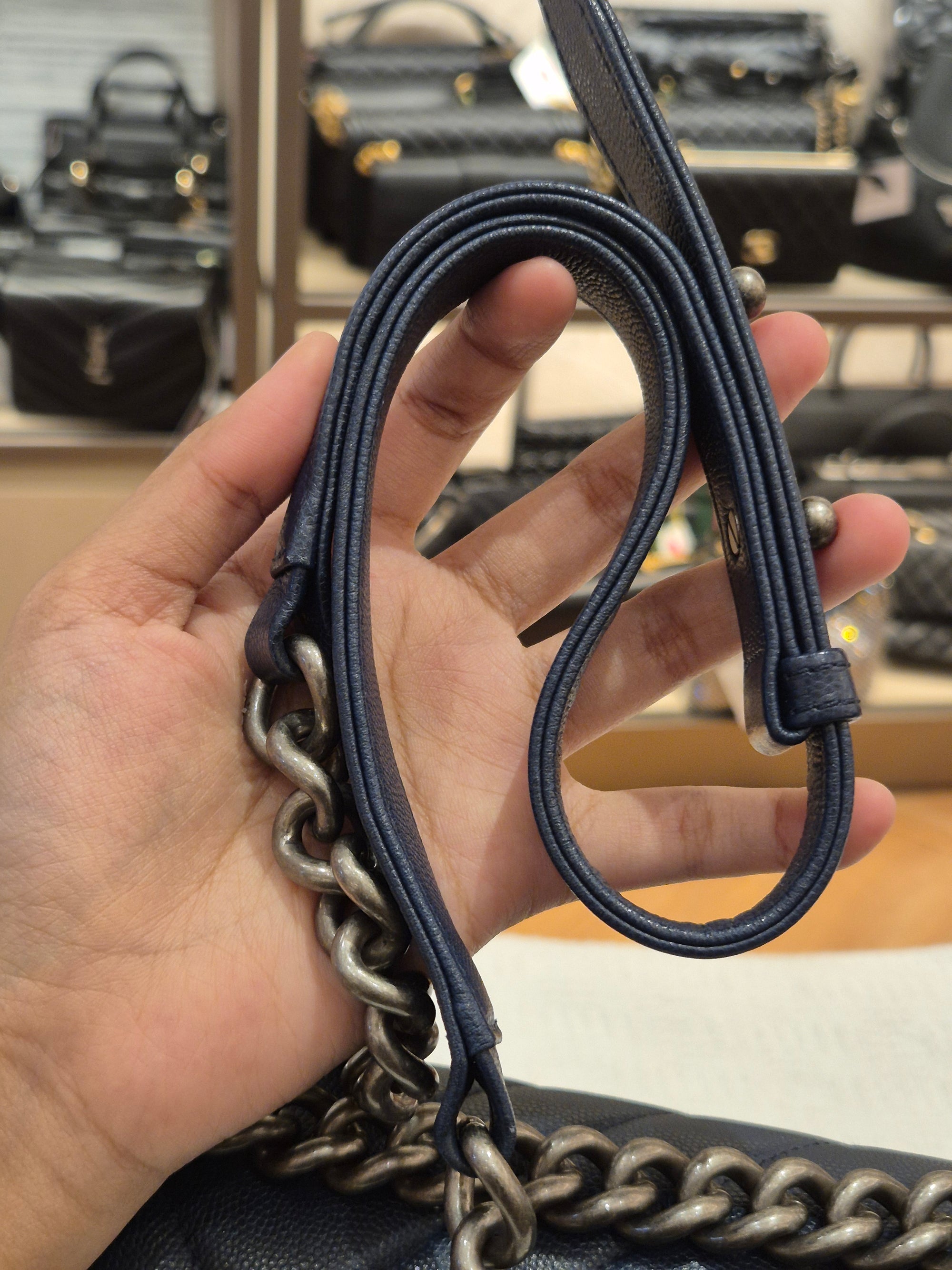 Chanel Boy New Medium Caviar Chevron Navy