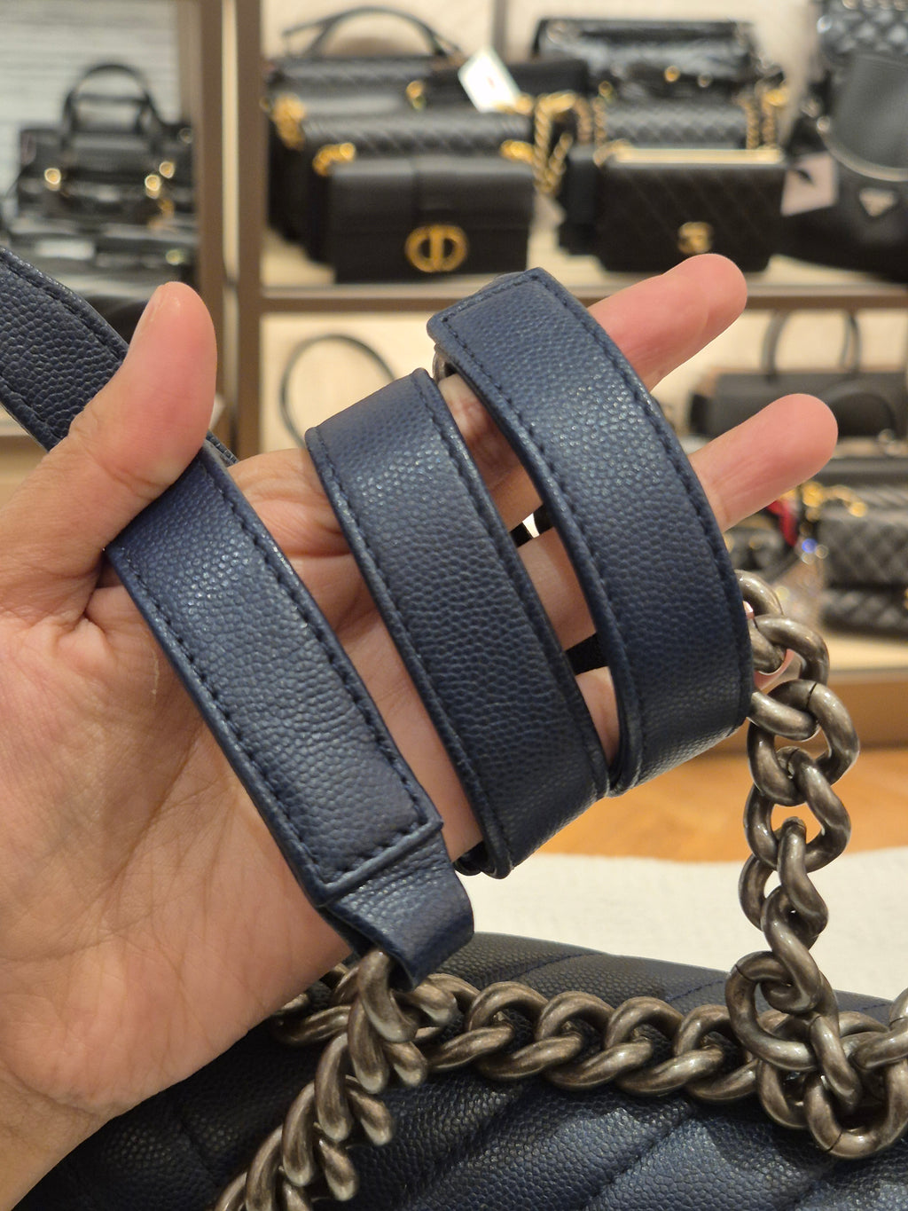 Chanel Boy New Medium Caviar Chevron Navy