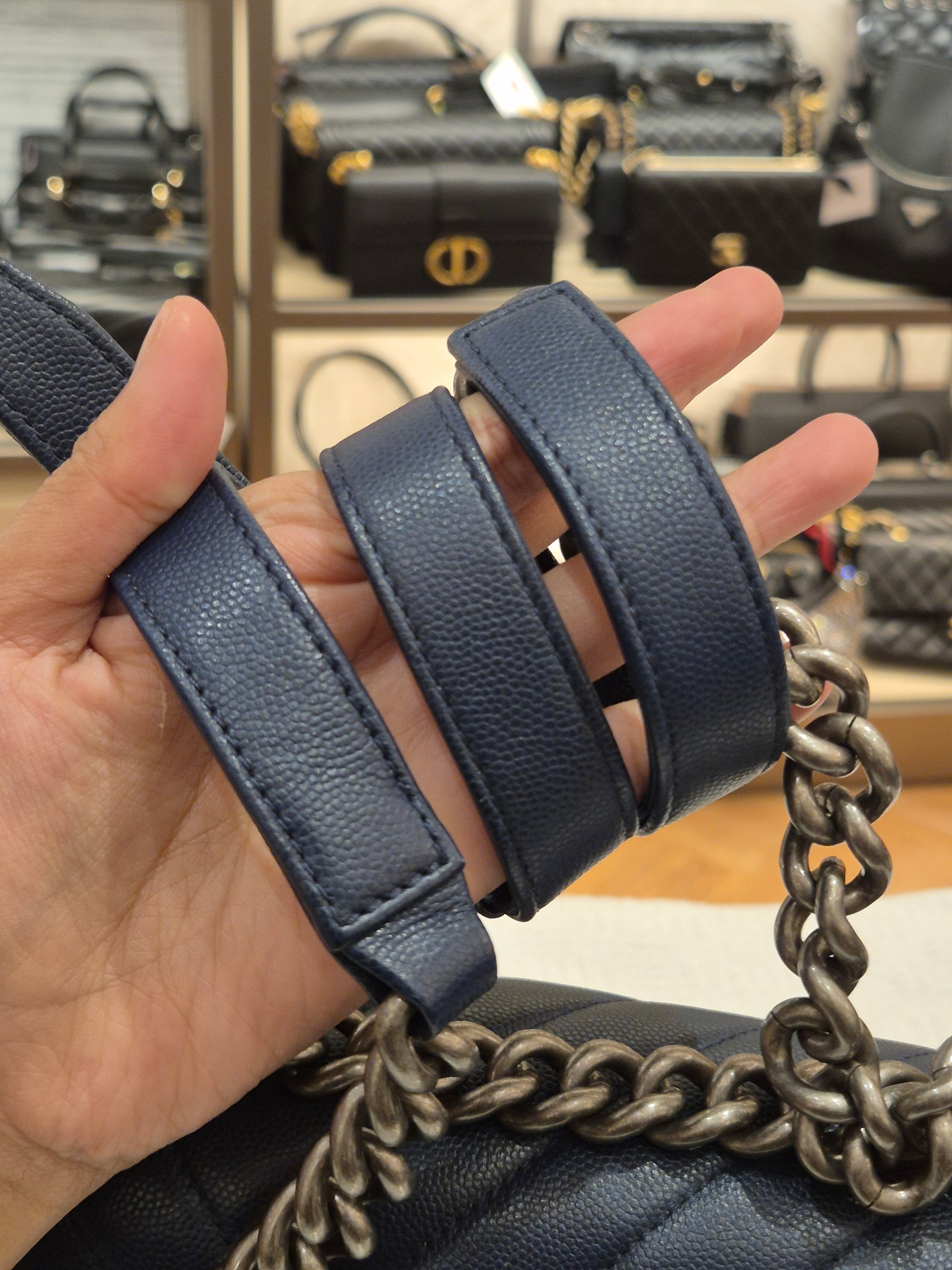 Chanel Boy New Medium Caviar Chevron Navy