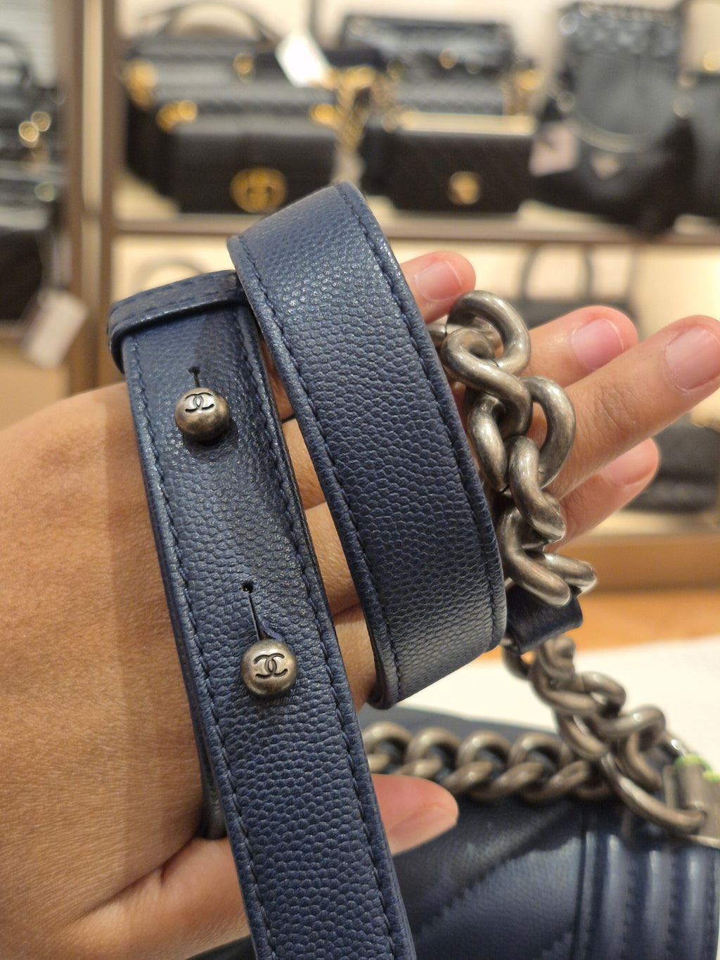 Chanel Boy New Medium Caviar Chevron Navy
