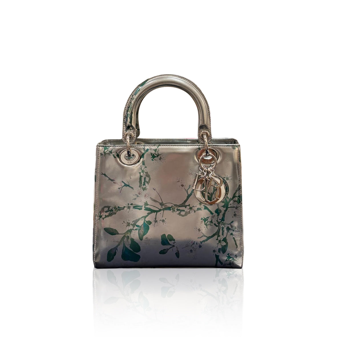 Lady Dior Medium Silver Flower