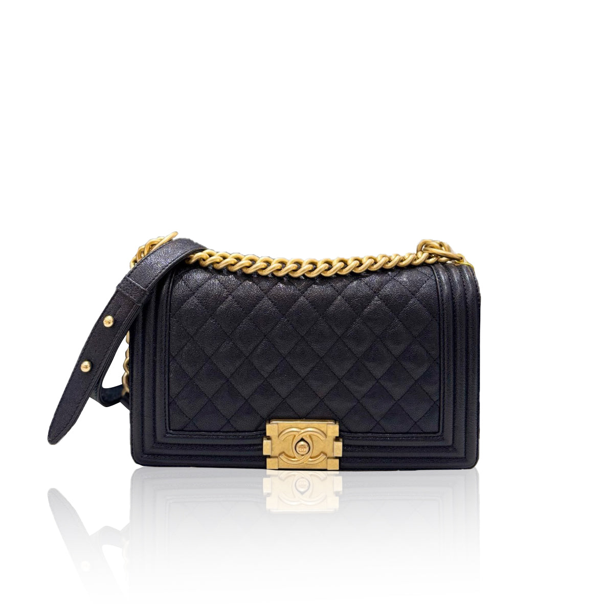 Chanel Boy Old Medium Caviar Navy