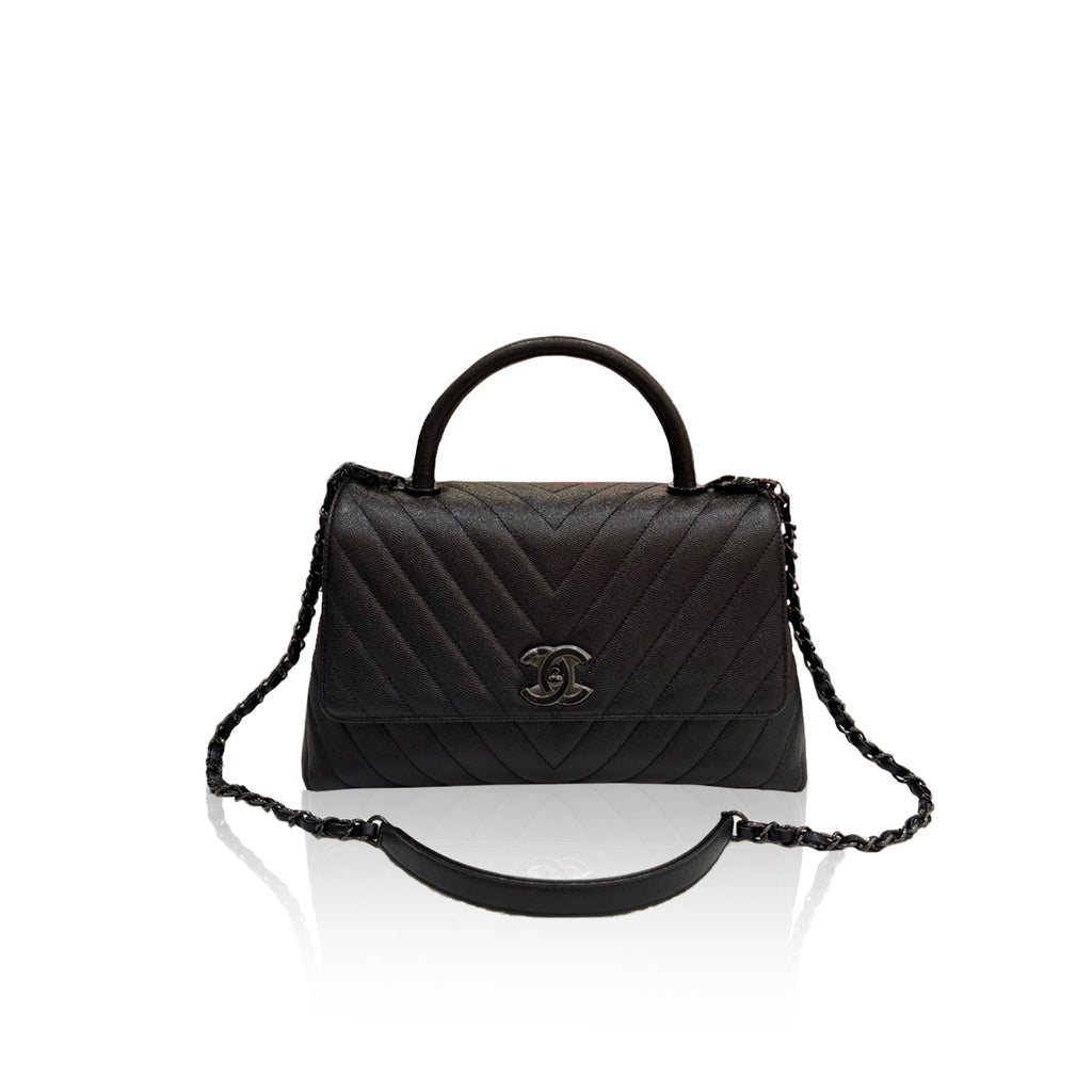Chanel Coco Handle Medium Caviar Chevron So Black