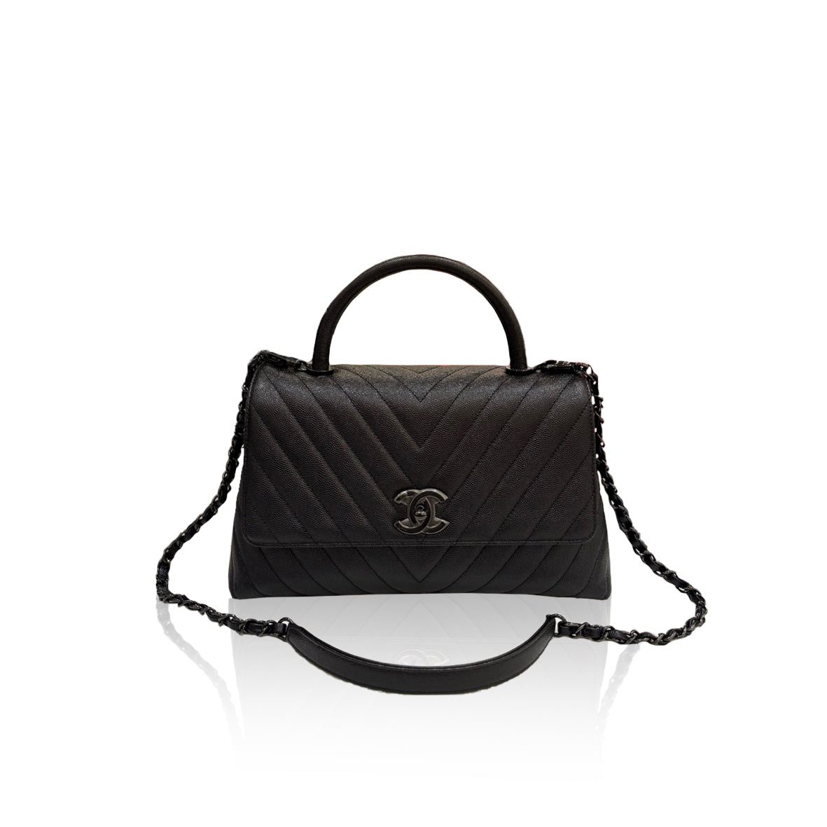 Chanel Coco Handle Medium Caviar Chevron So Black
