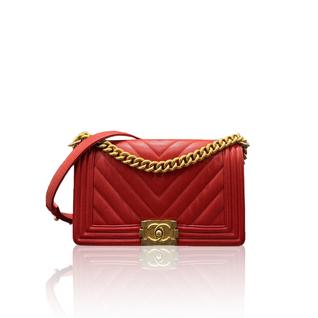 Chanel Boy Med Chevron Red