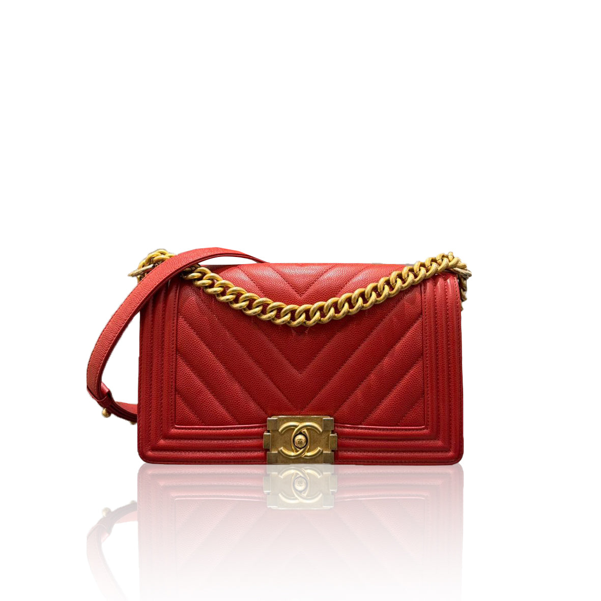 Chanel Boy Med Chevron Red