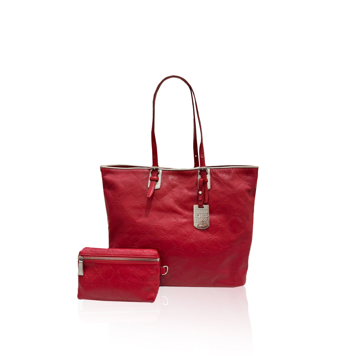 Longchamp LM Embossed Tote Red