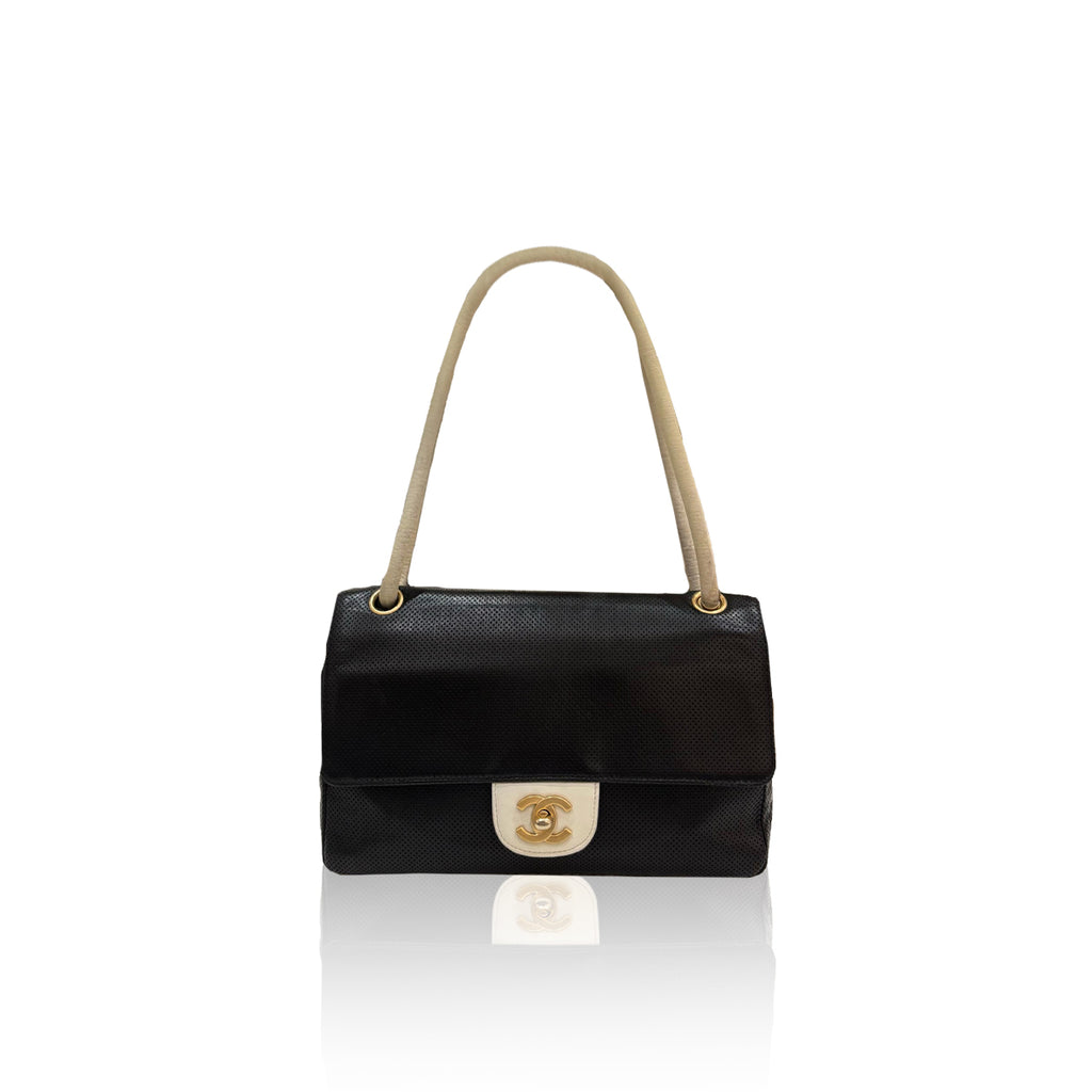 Chanel Perforated Flap Black and White