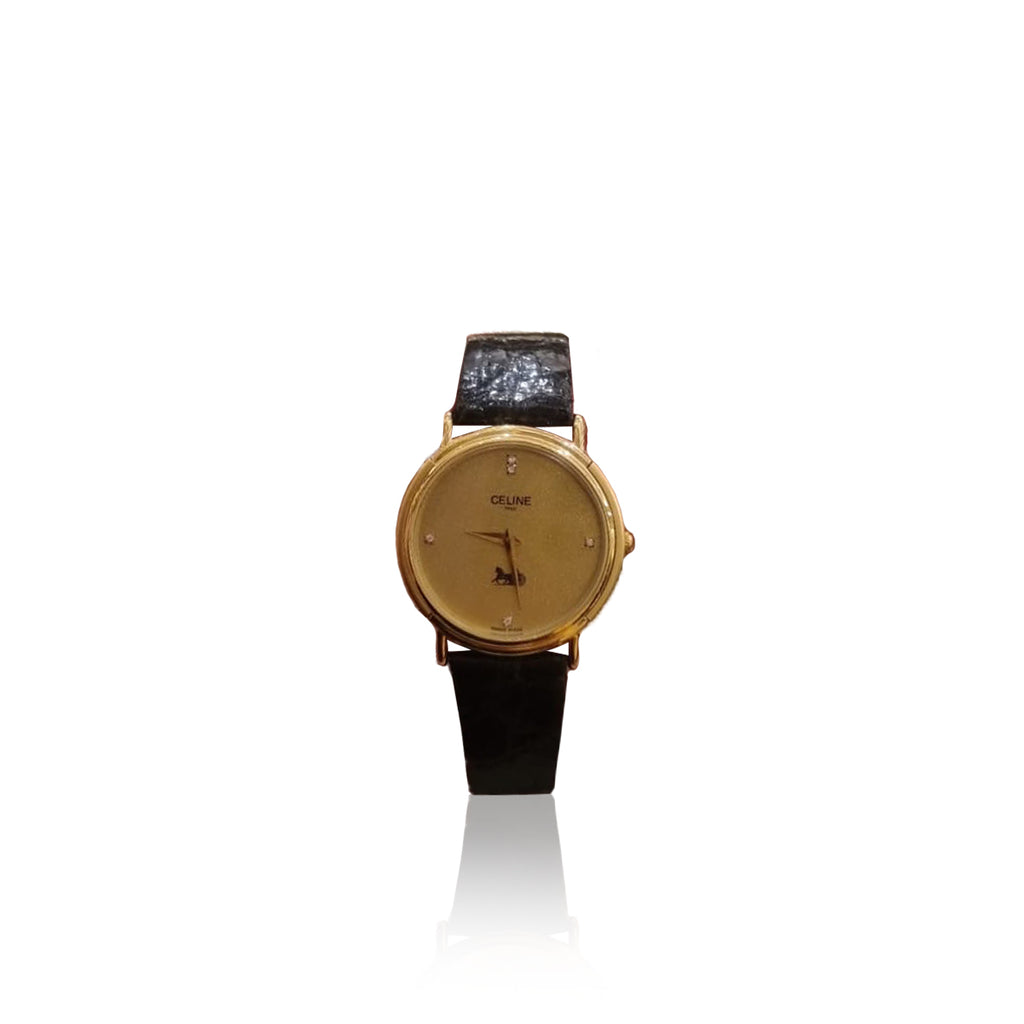 Celine Watch Croco Black Gold