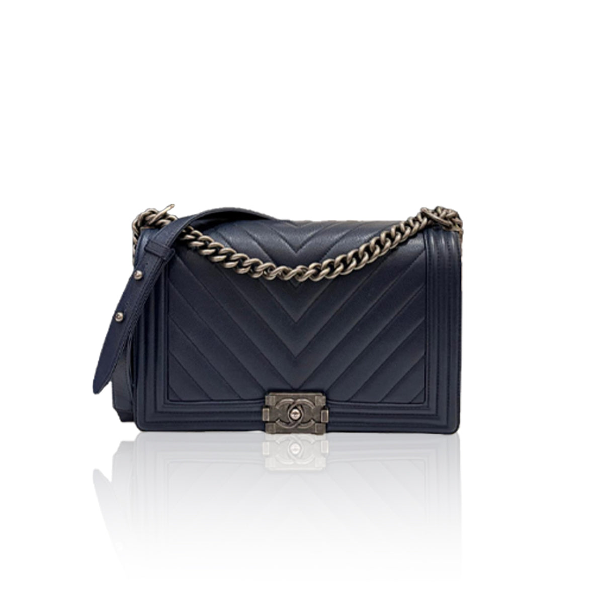 Chanel Boy New Medium Caviar Chevron Navy