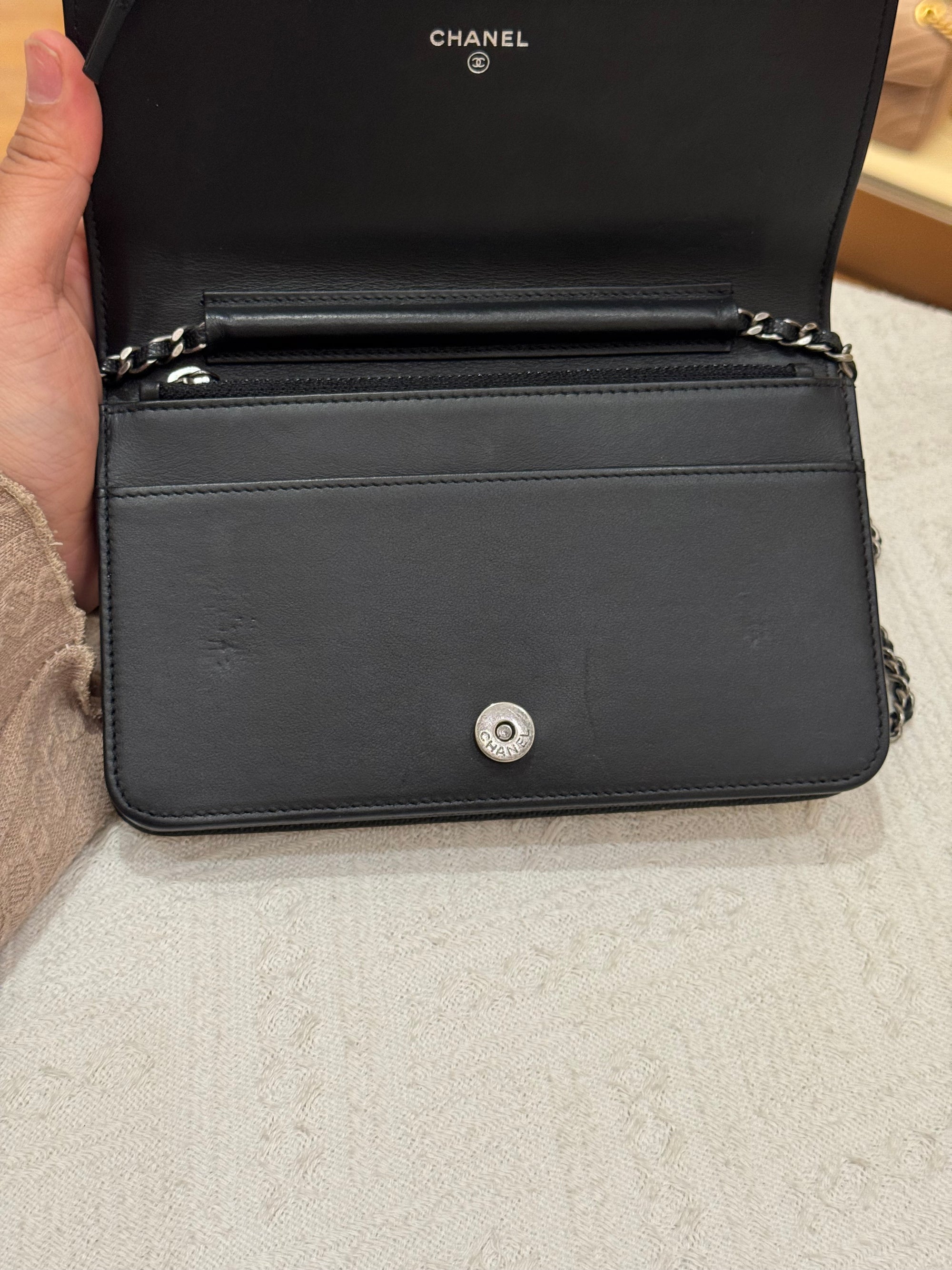 Chanel WOC Chevron Black Caviar RHW