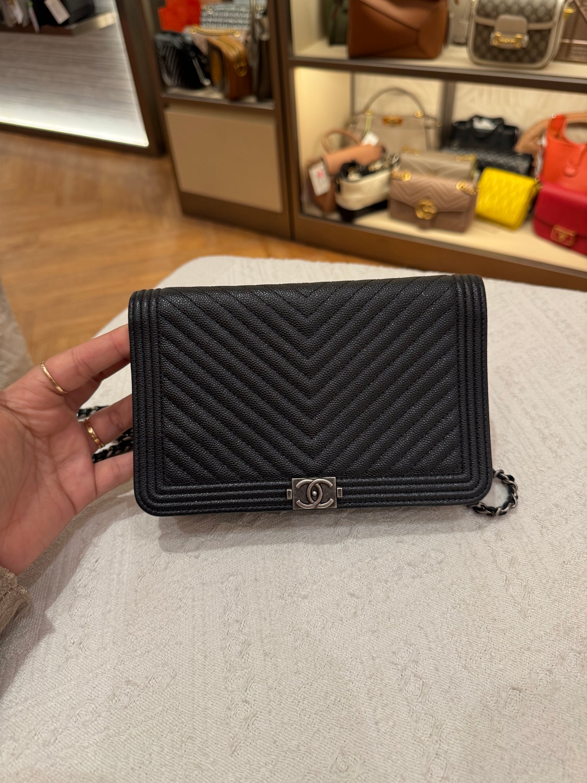 Chanel WOC Chevron Black Caviar RHW