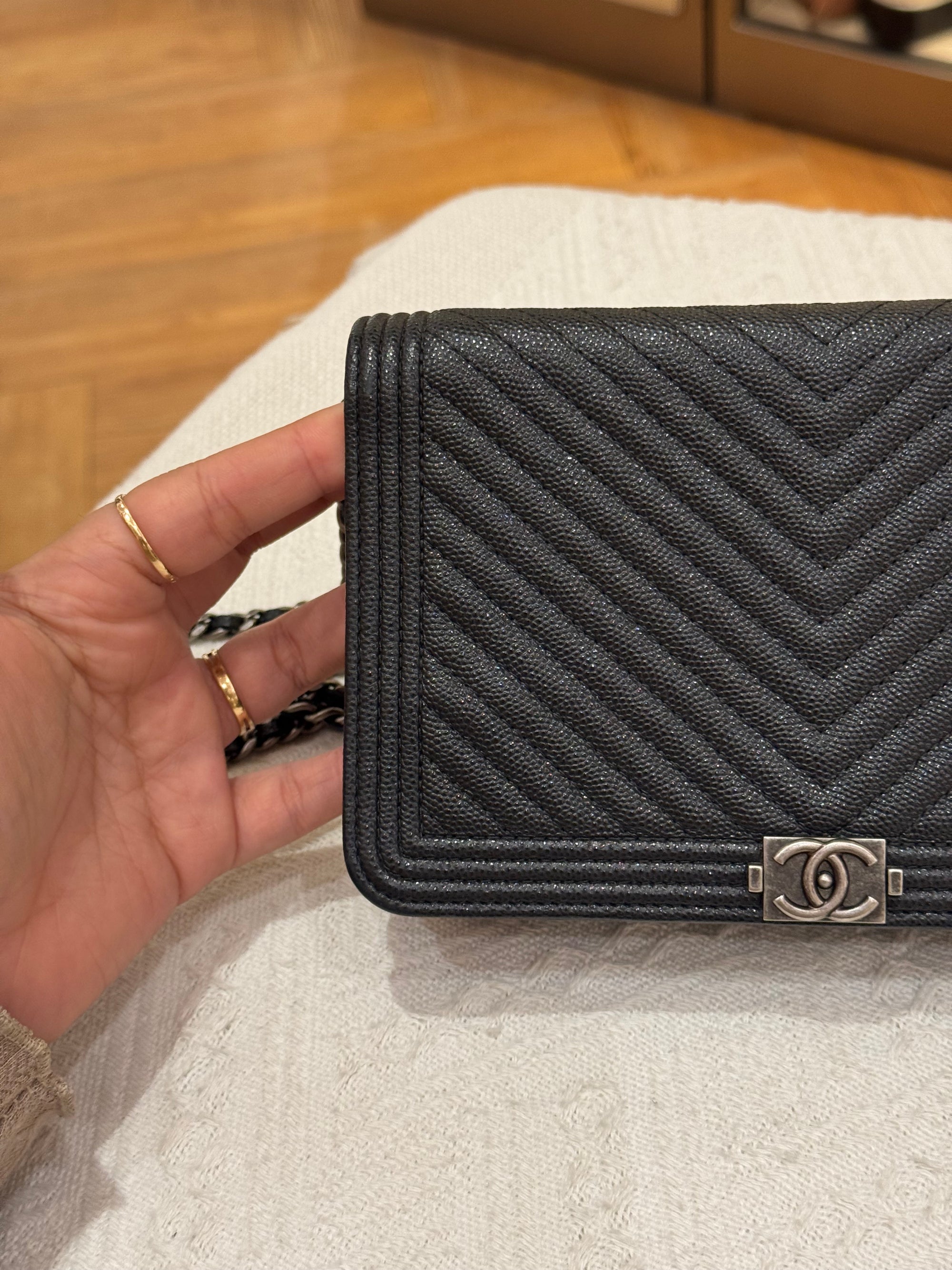 Chanel WOC Chevron Black Caviar RHW