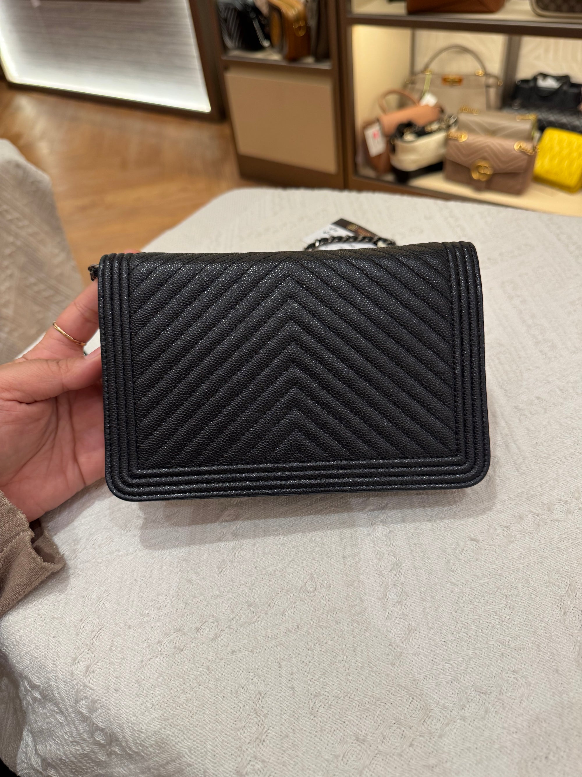 Chanel WOC Chevron Black Caviar RHW