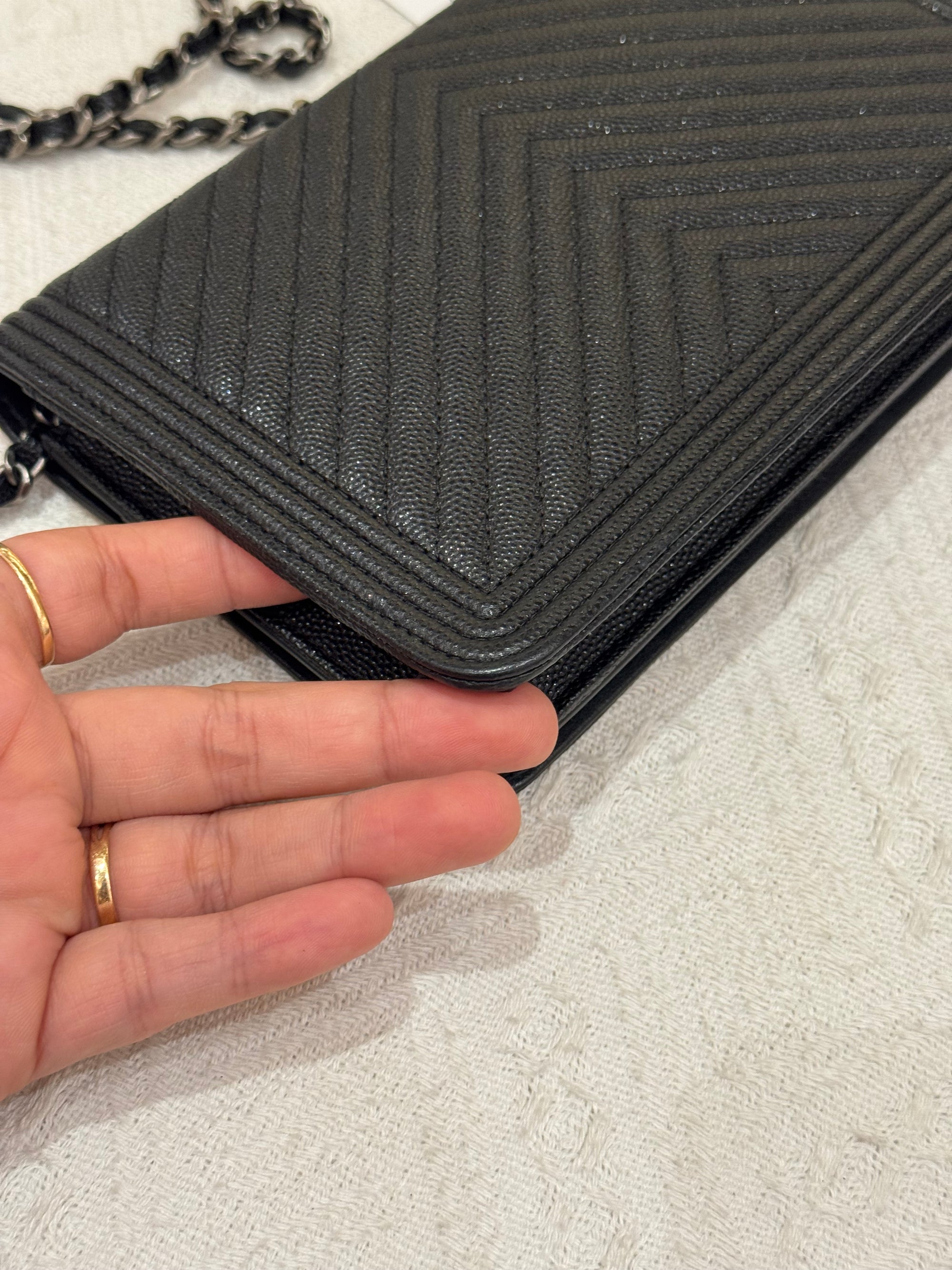 Chanel WOC Chevron Black Caviar RHW