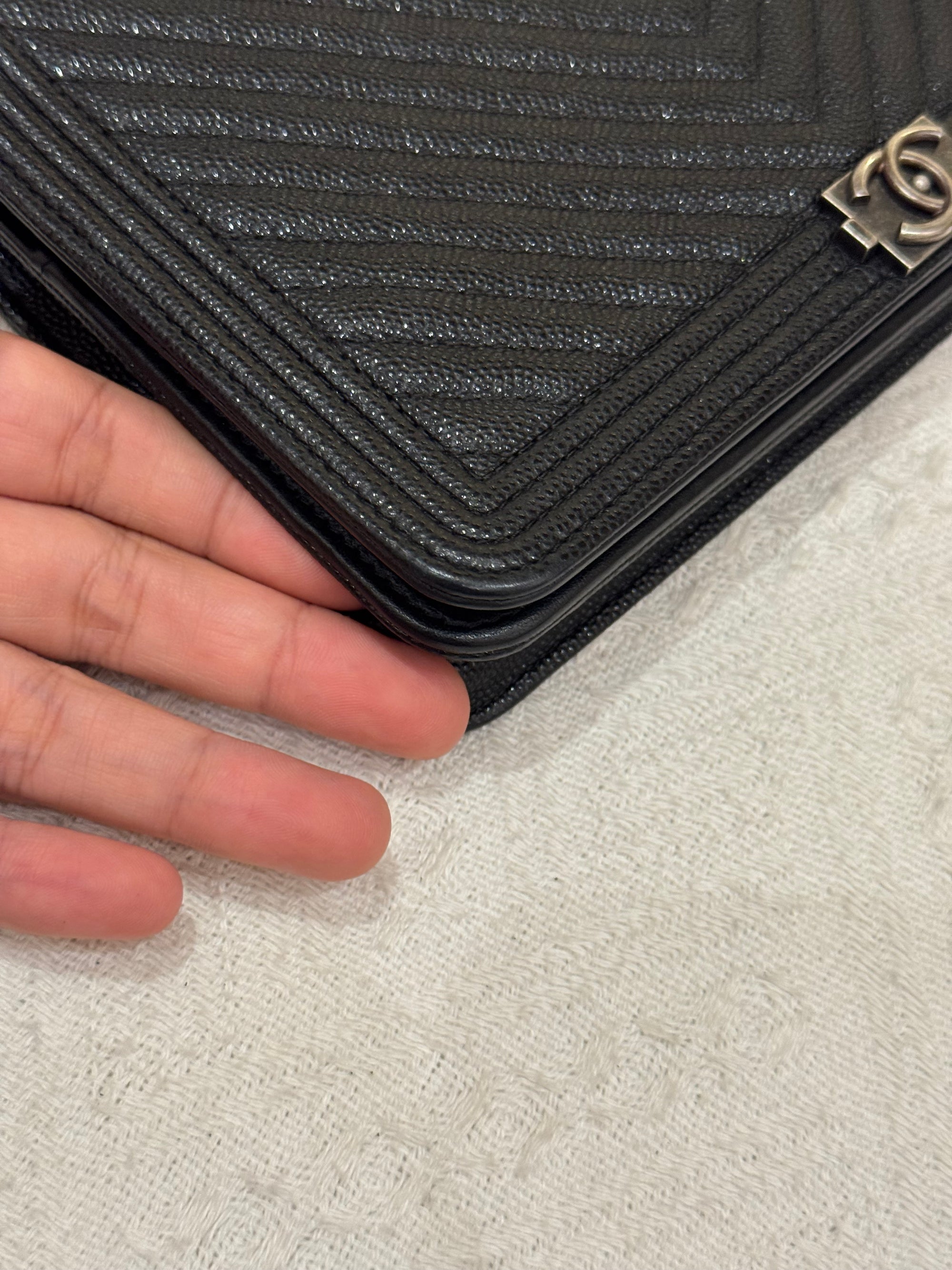 Chanel WOC Chevron Black Caviar RHW