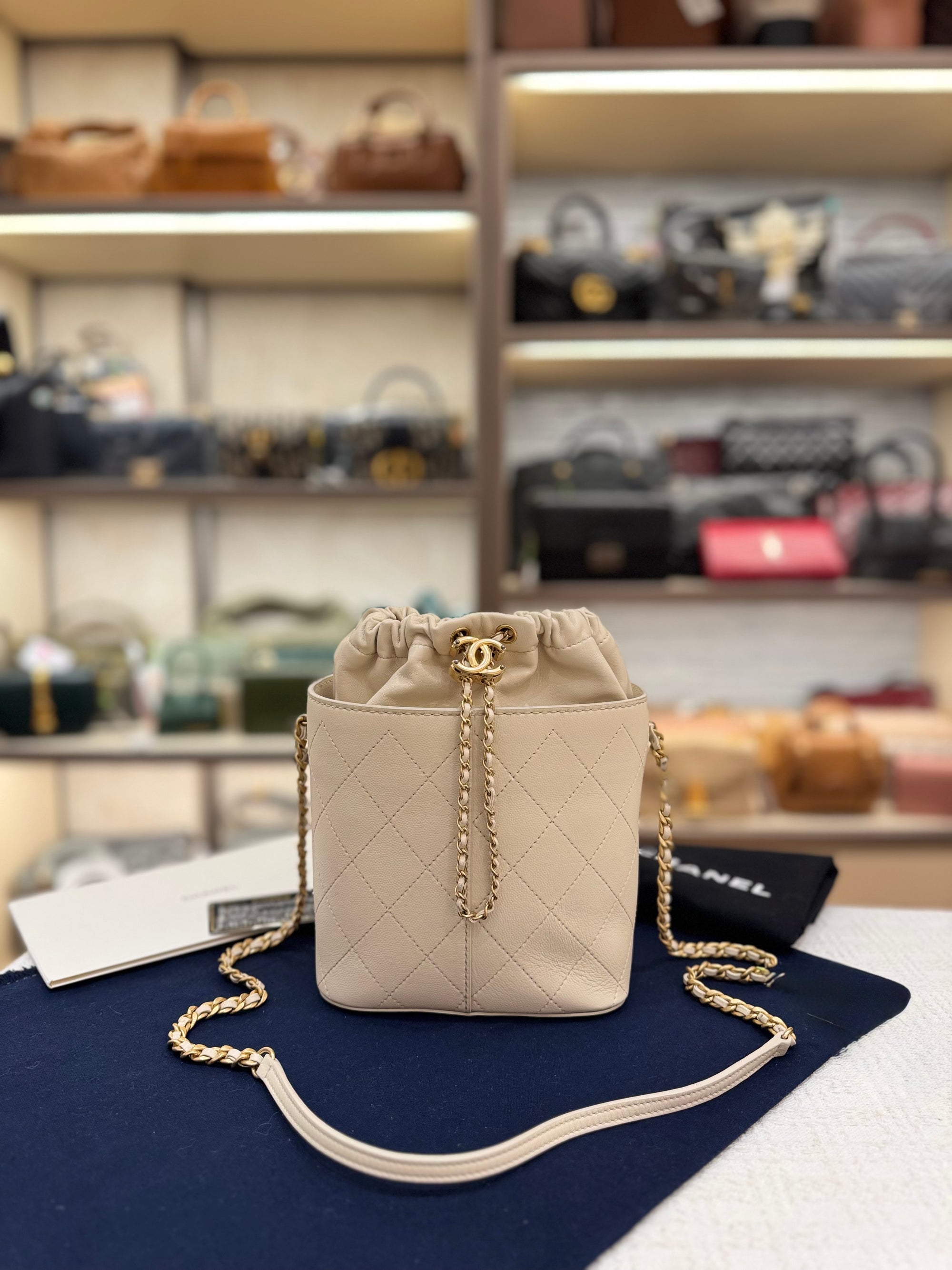 Chanel Drawstring Bucket Stitched