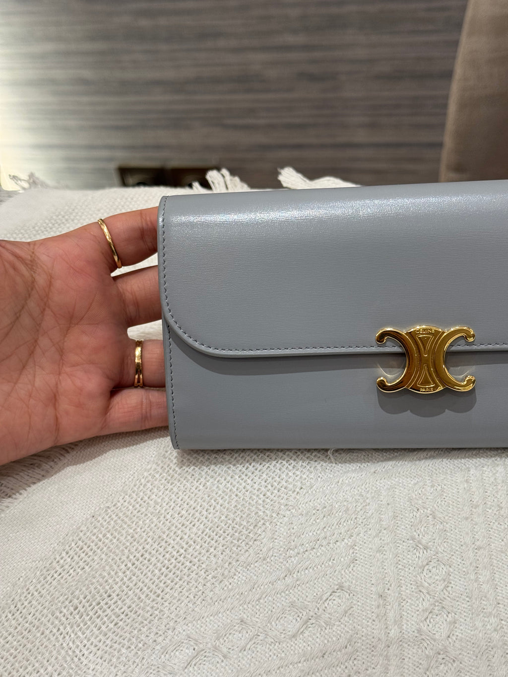 Celine Triomphe Long wallet Pearl Blue