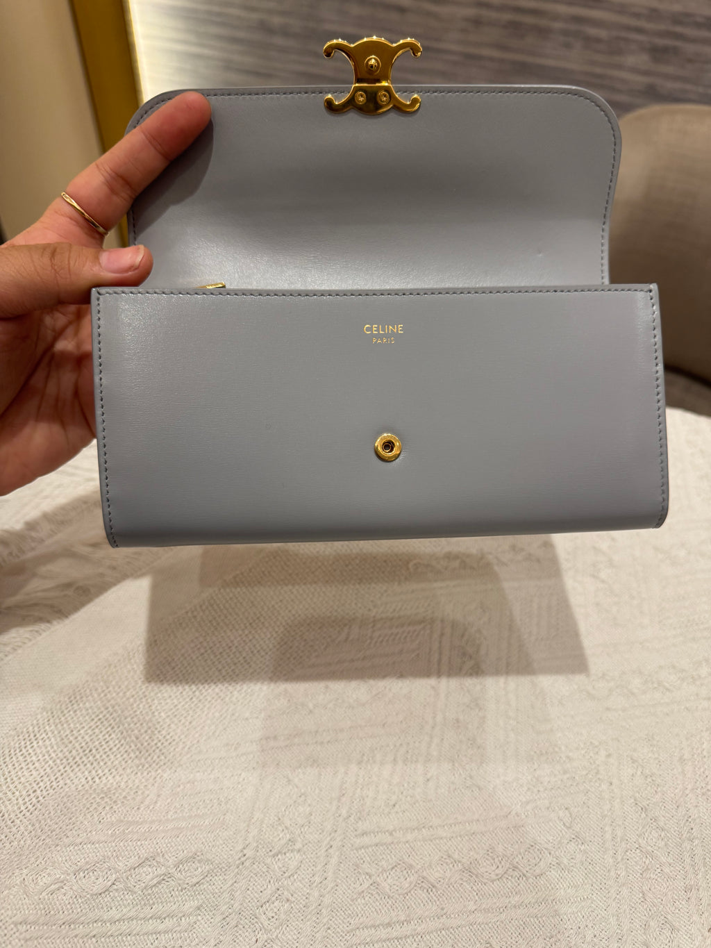 Celine Triomphe Long wallet Pearl Blue