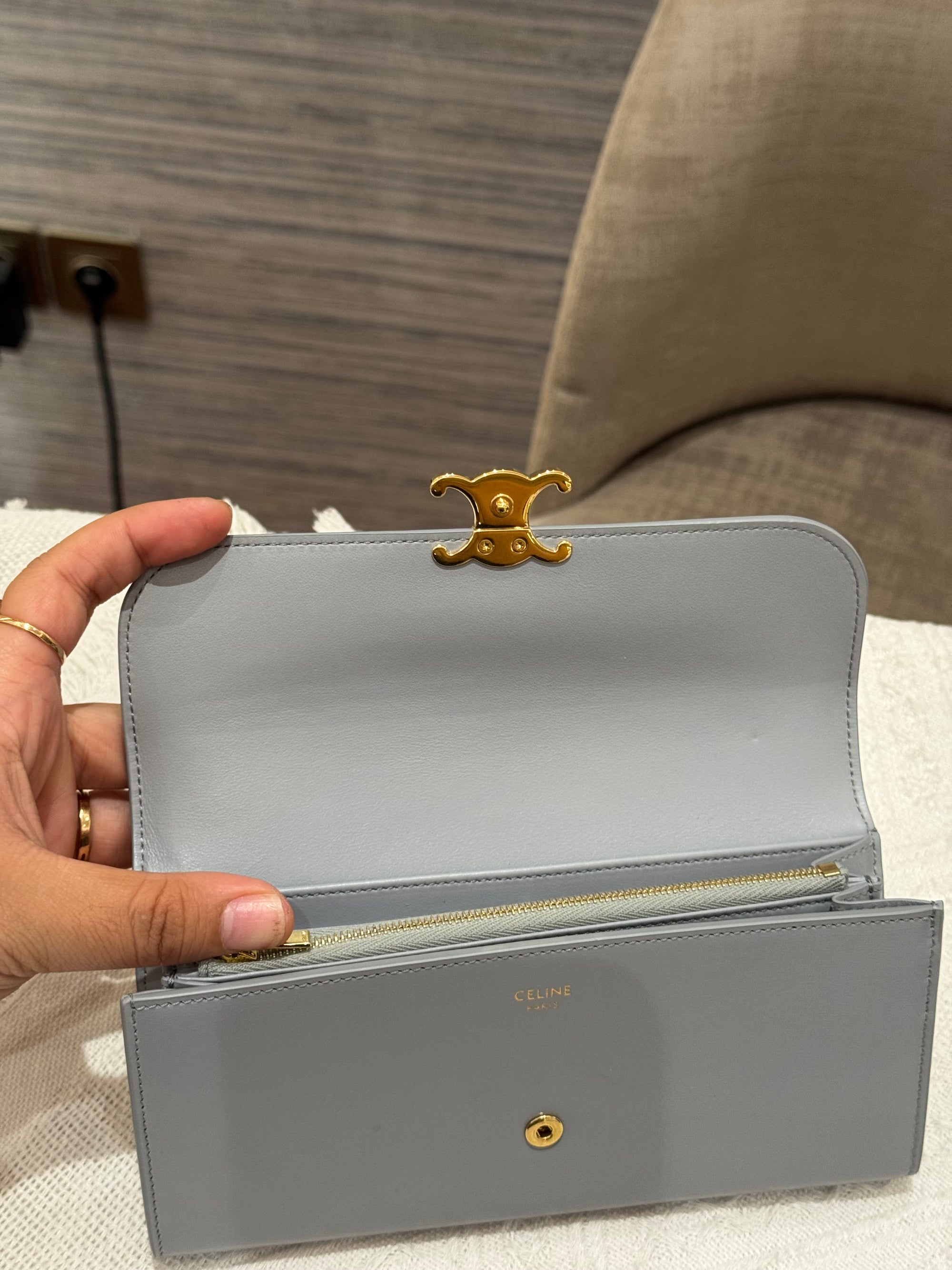 Celine Triomphe Long wallet Pearl Blue
