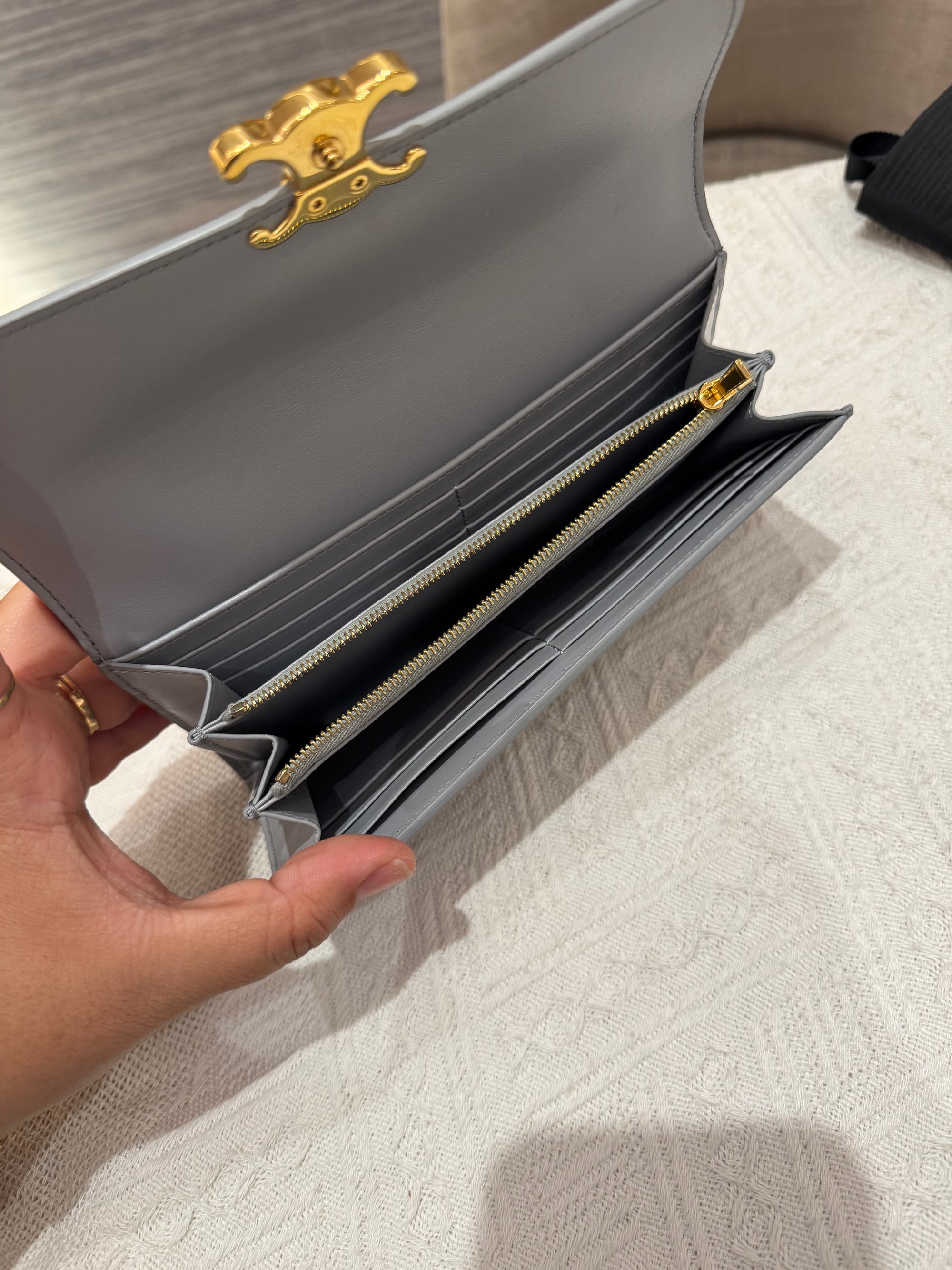 Celine Triomphe Long wallet Pearl Blue