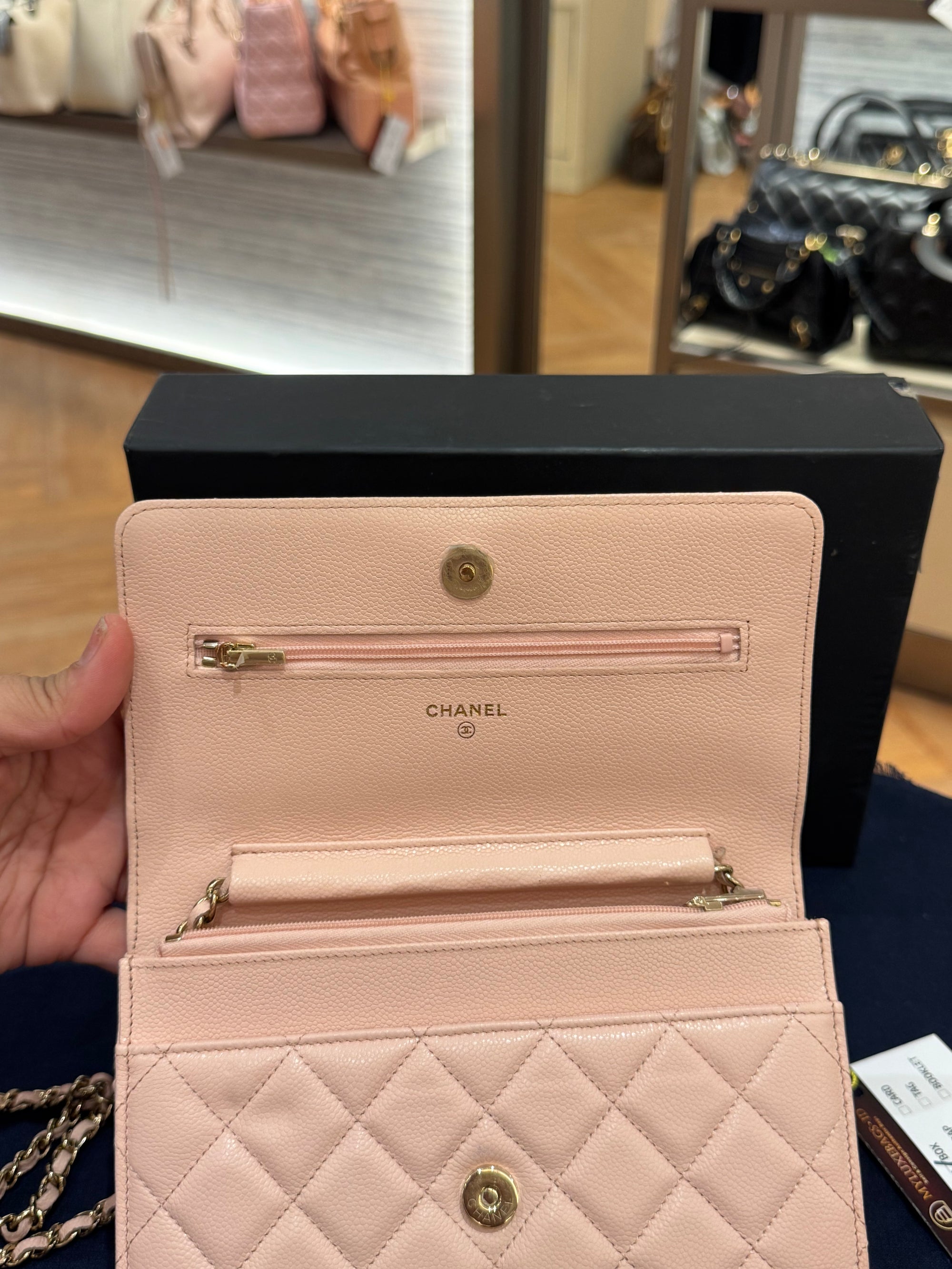 Chanel Classic Wallet On Chain Caviar Light Pink