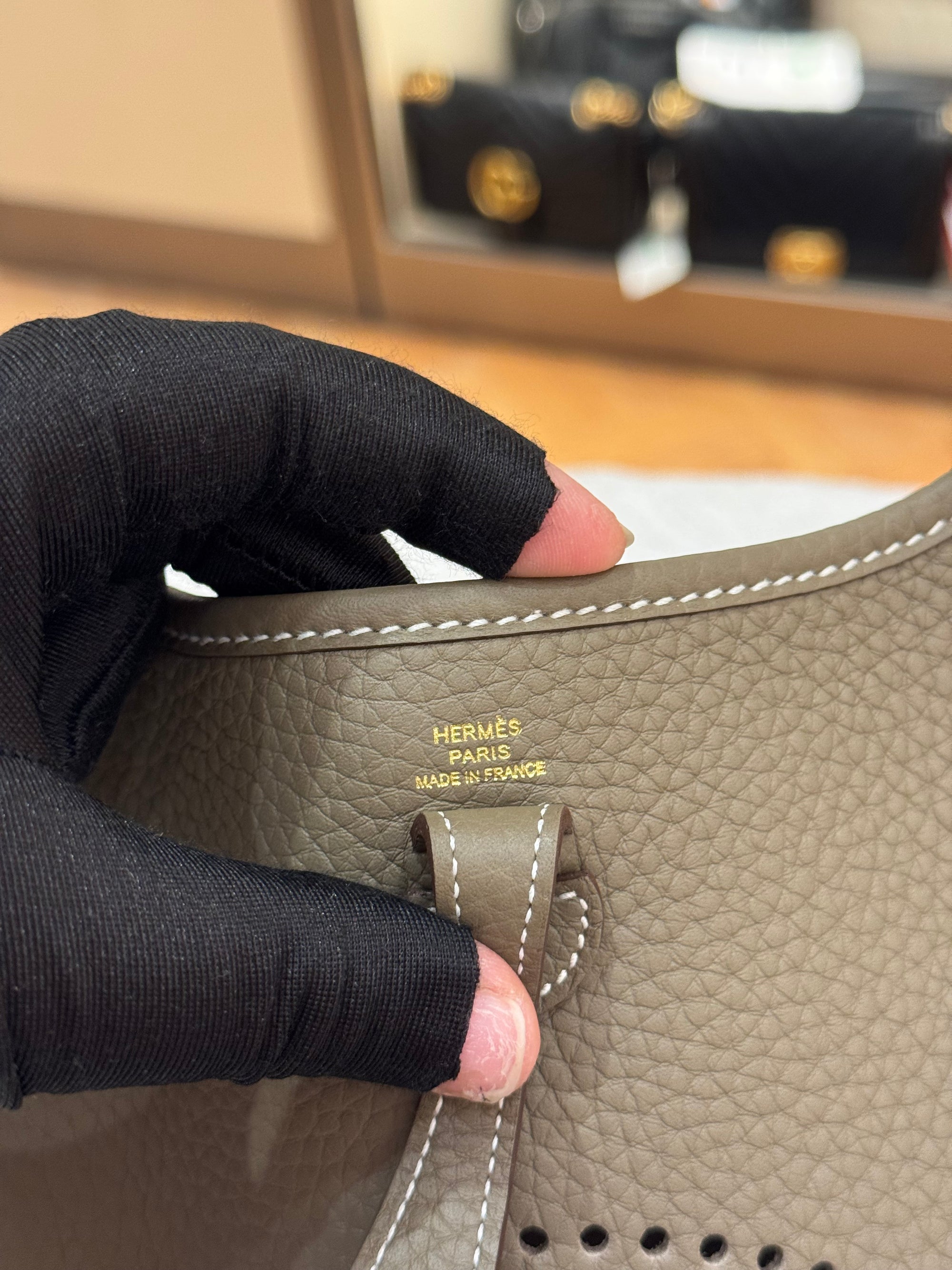 Hermes Evelyn 16 Etoupe / Blue Indigo