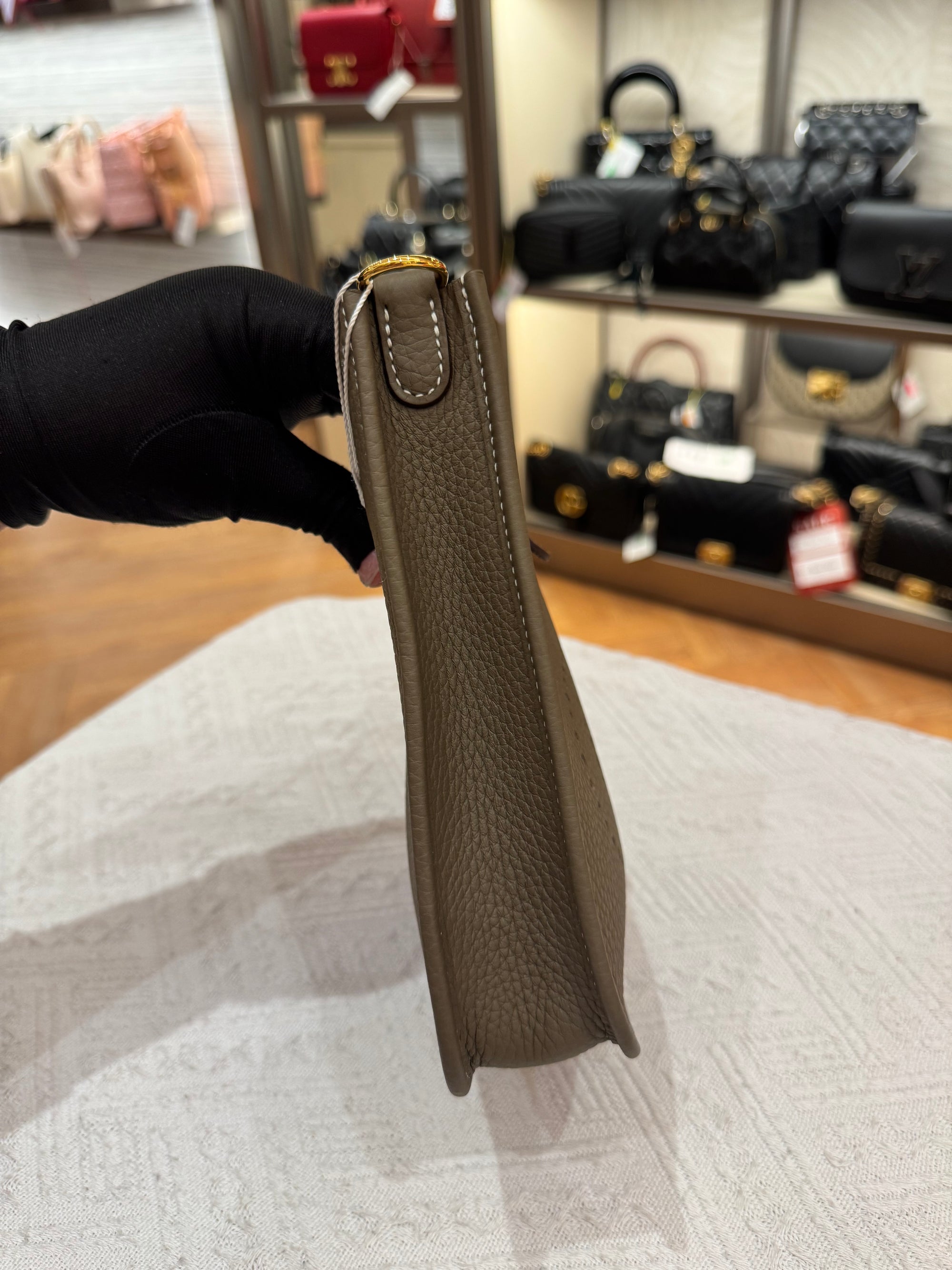 Hermes Evelyn 16 Etoupe / Blue Indigo