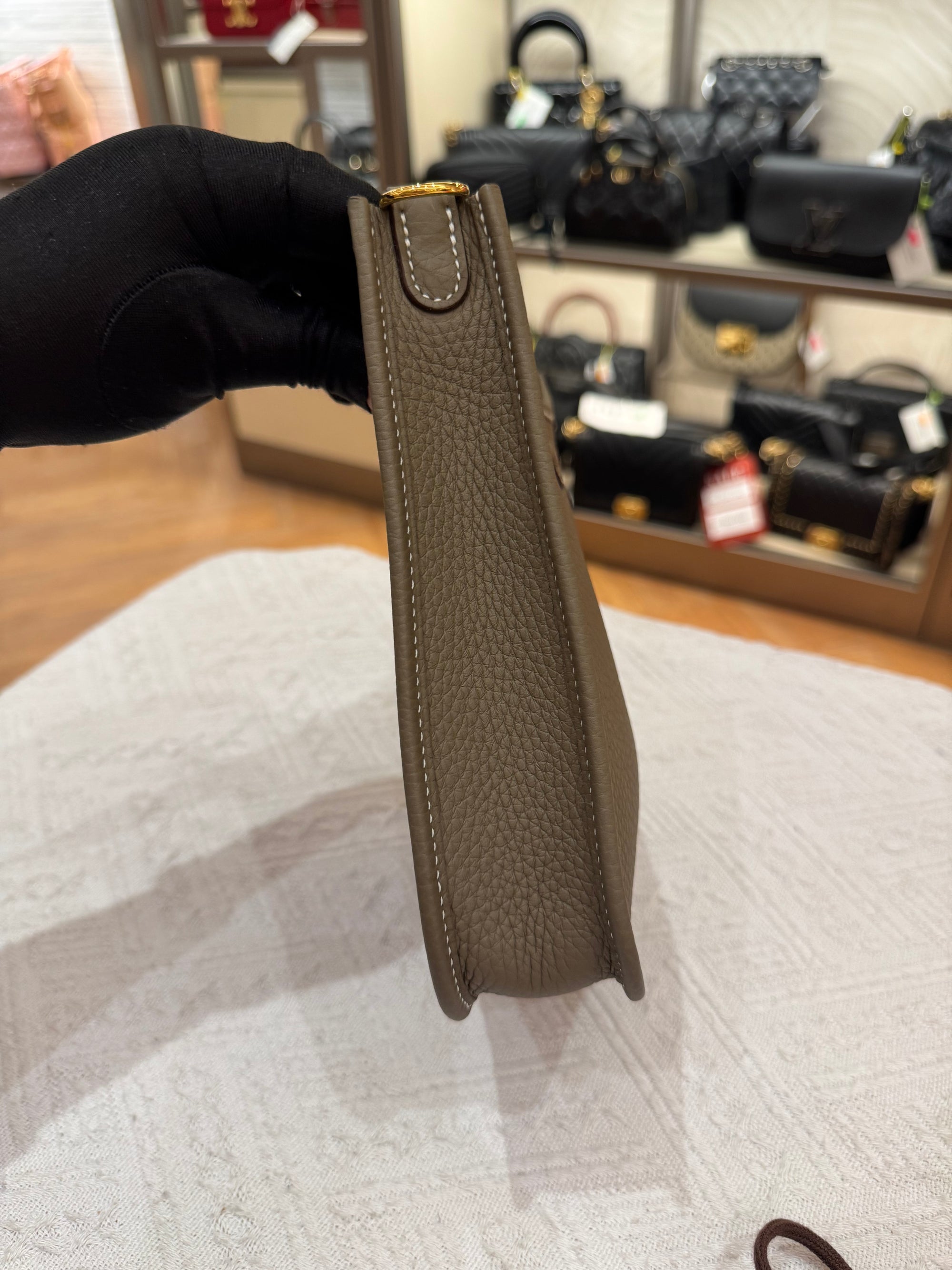 Hermes Evelyn 16 Etoupe / Blue Indigo