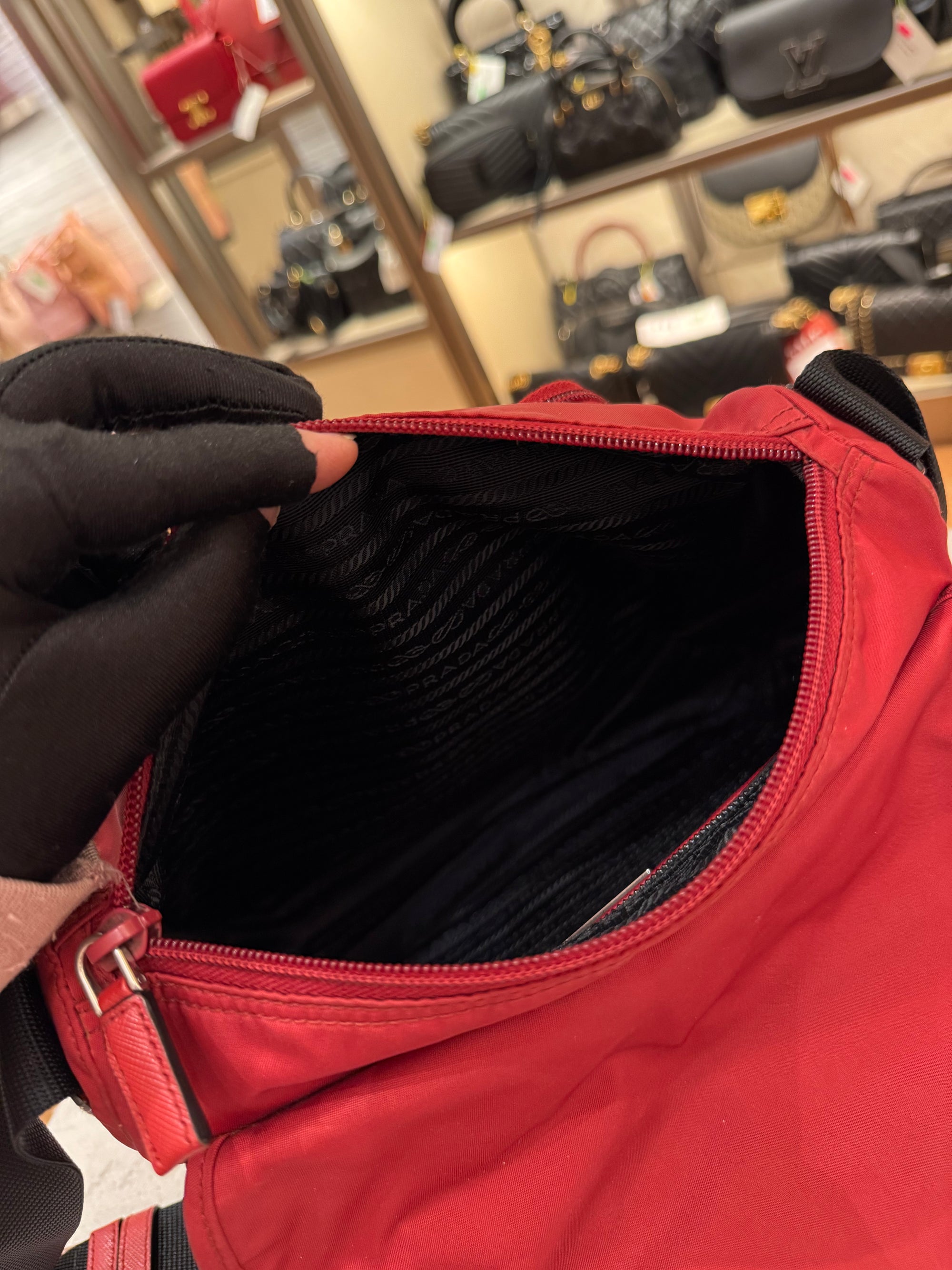 Prada Sling Nylon Red Black