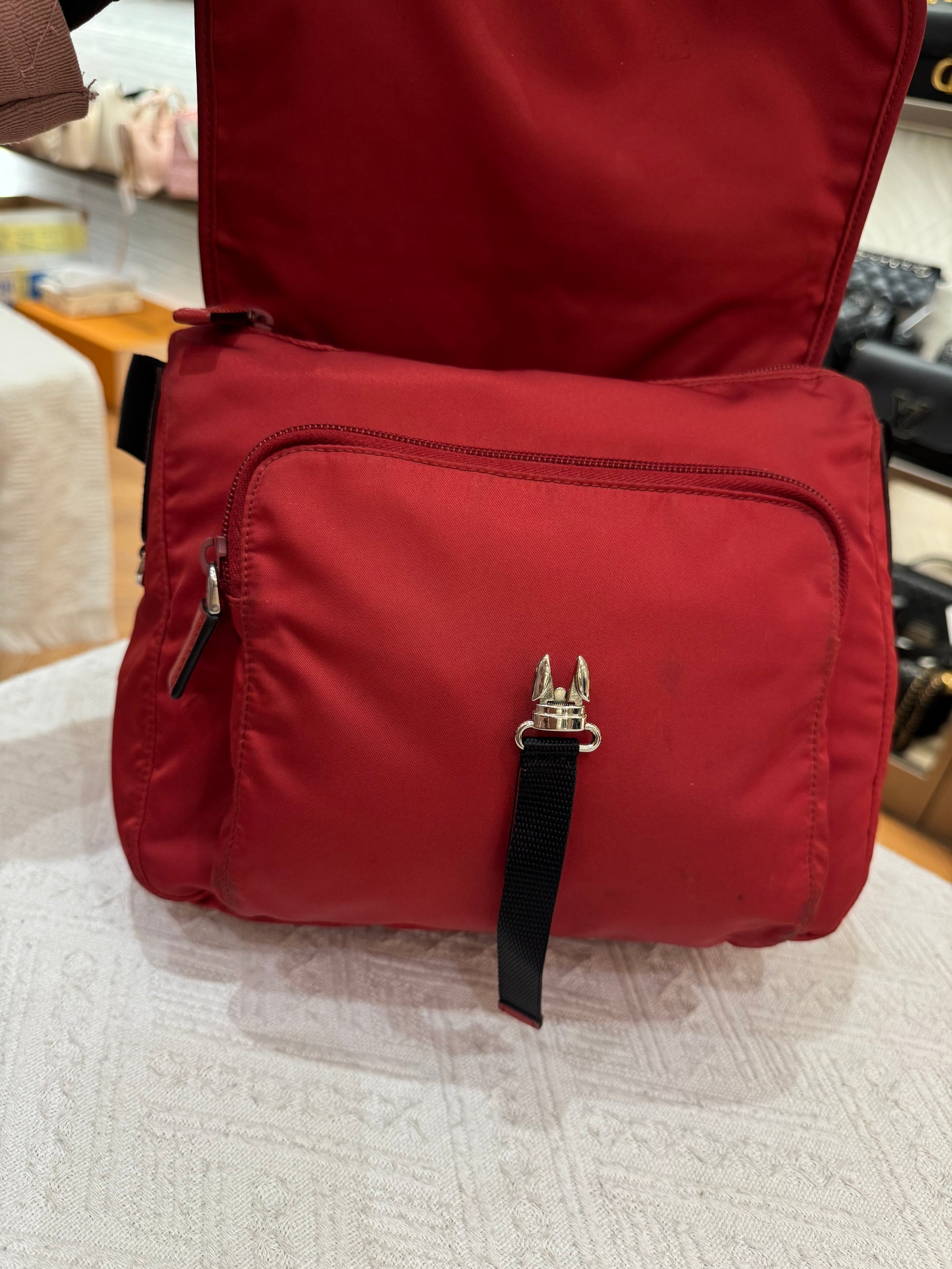 Prada Sling Nylon Red Black