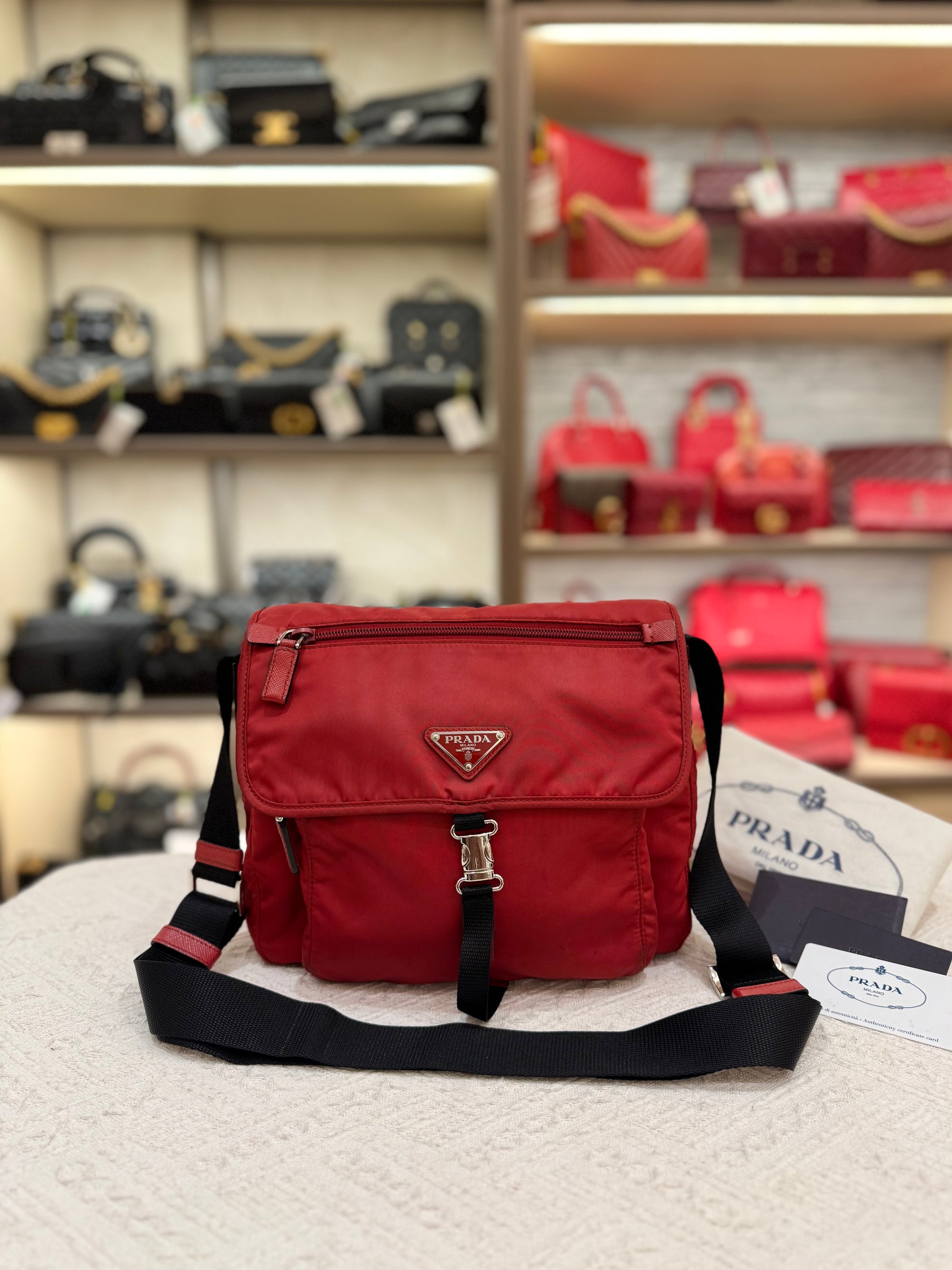 Prada Sling Nylon Red Black